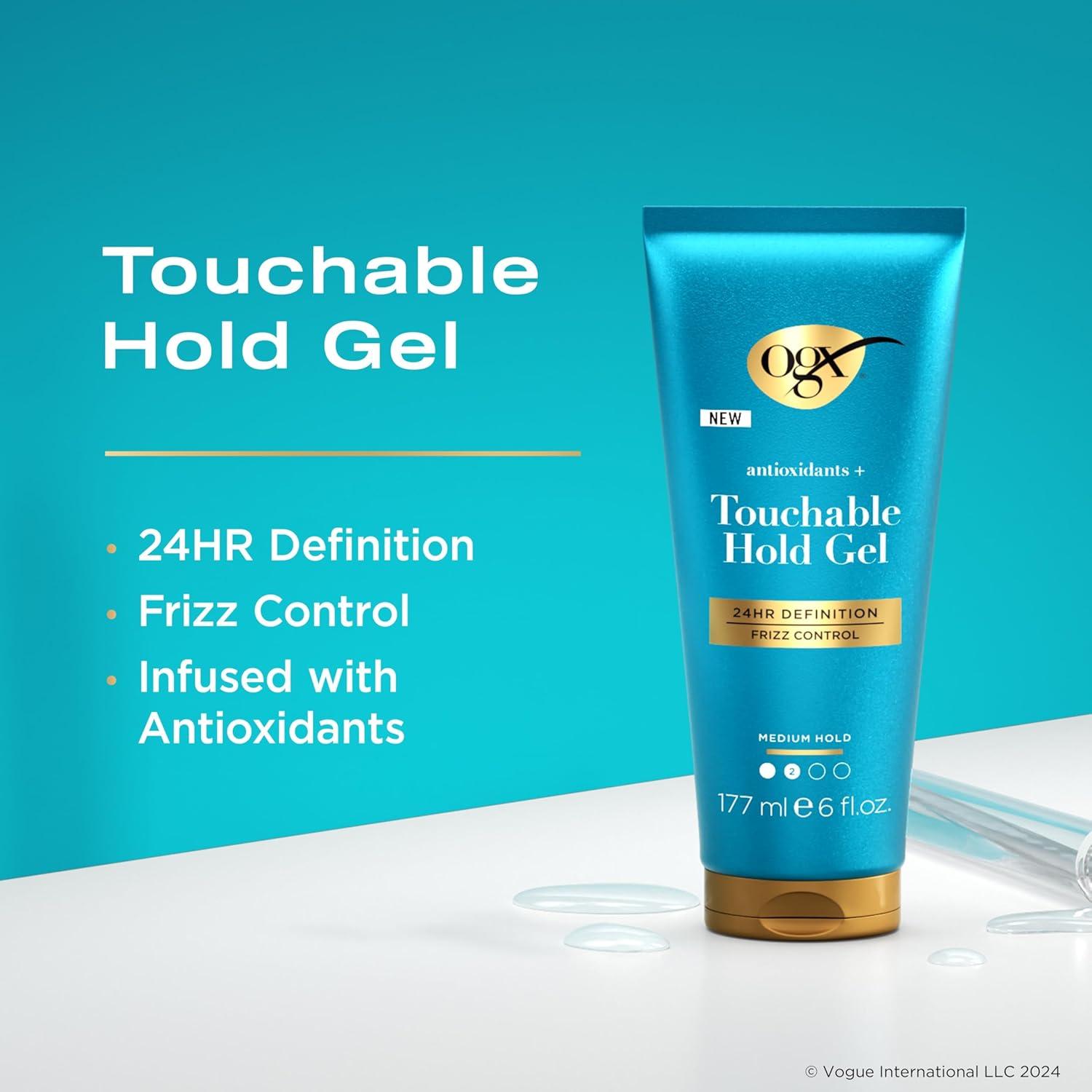 image:imageOGX Antioxidants Touchable Hold Gel Medium Hold Hair Styling Gel for 24 Hour Definition amp Frizz Control AntiHumidity Hair Gel with a Soft NonSticky Texture ParabenFree 6 fl oz
