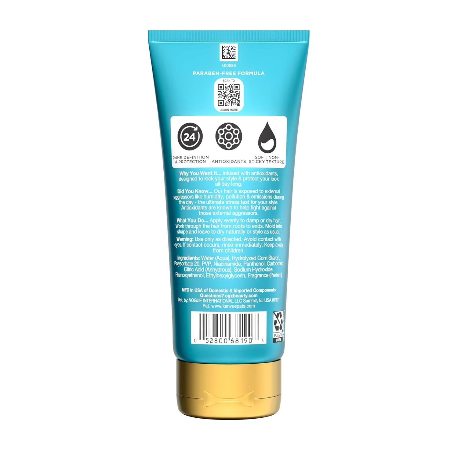 image:imageOGX Antioxidants Touchable Hold Gel Medium Hold Hair Styling Gel for 24 Hour Definition amp Frizz Control AntiHumidity Hair Gel with a Soft NonSticky Texture ParabenFree 6 fl oz