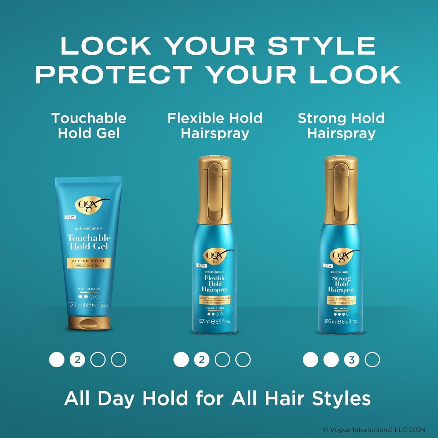image:imageOGX Antioxidants Touchable Hold Gel Medium Hold Hair Styling Gel for 24 Hour Definition amp Frizz Control AntiHumidity Hair Gel with a Soft NonSticky Texture ParabenFree 6 fl oz