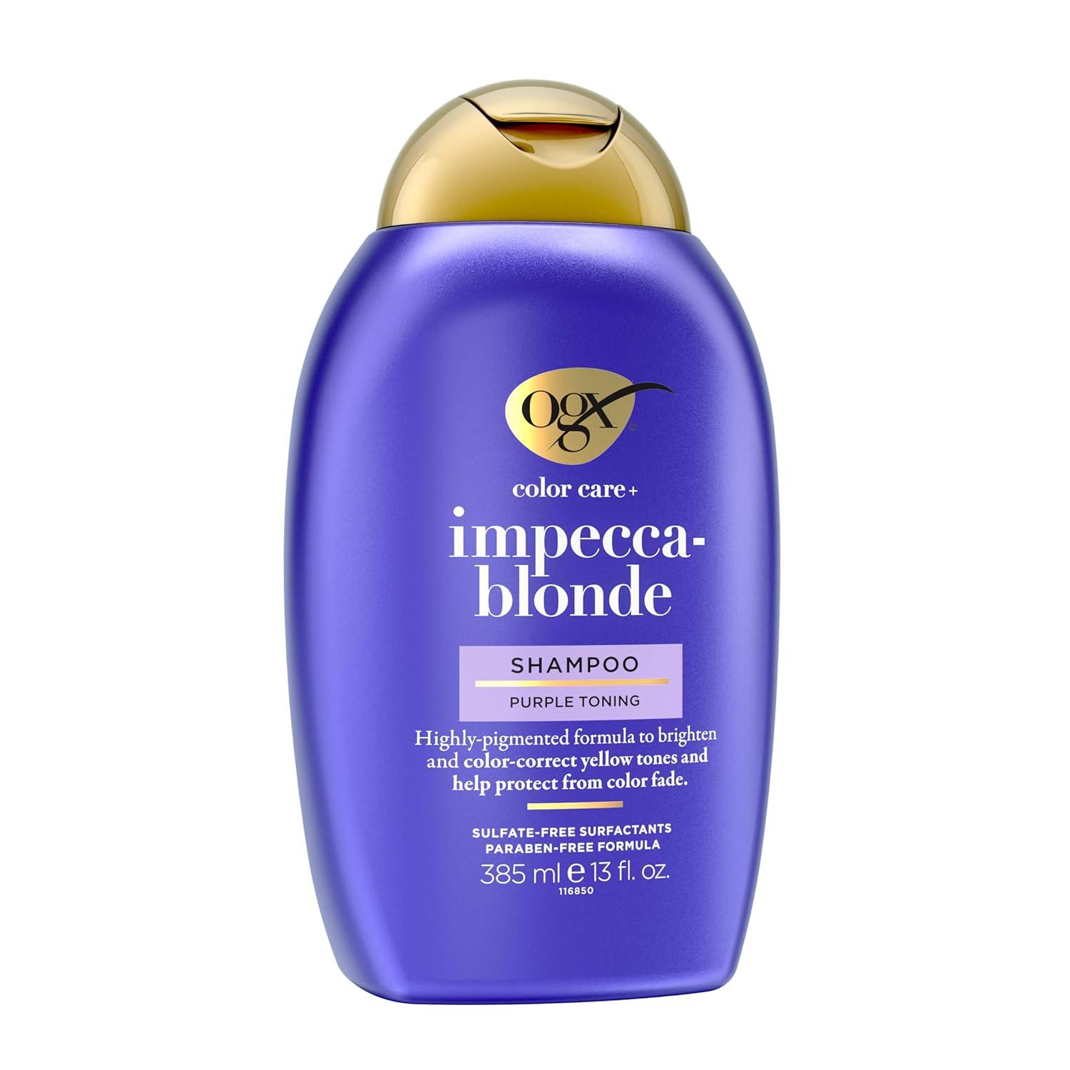 image:imageOGX Color Care  ImpeccaBlonde Purple Shampoo HighlyPigmented Toning Shampoo for Blonde Silver amp Lightened Hair Hair Wash to Correct Yellow Tones amp Protect from Color Fade 13 fl oz
