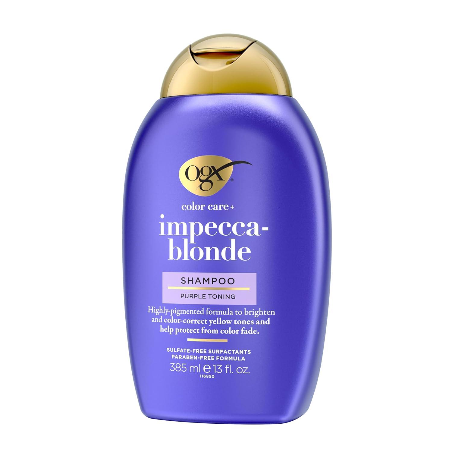 image:imageOGX Color Care  ImpeccaBlonde Purple Shampoo HighlyPigmented Toning Shampoo for Blonde Silver amp Lightened Hair Hair Wash to Correct Yellow Tones amp Protect from Color Fade 13 fl oz