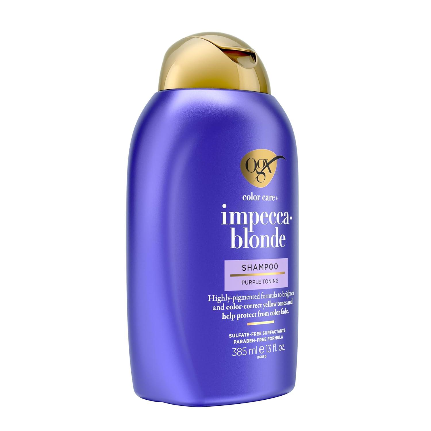 image:imageOGX Color Care  ImpeccaBlonde Purple Shampoo HighlyPigmented Toning Shampoo for Blonde Silver amp Lightened Hair Hair Wash to Correct Yellow Tones amp Protect from Color Fade 13 fl oz