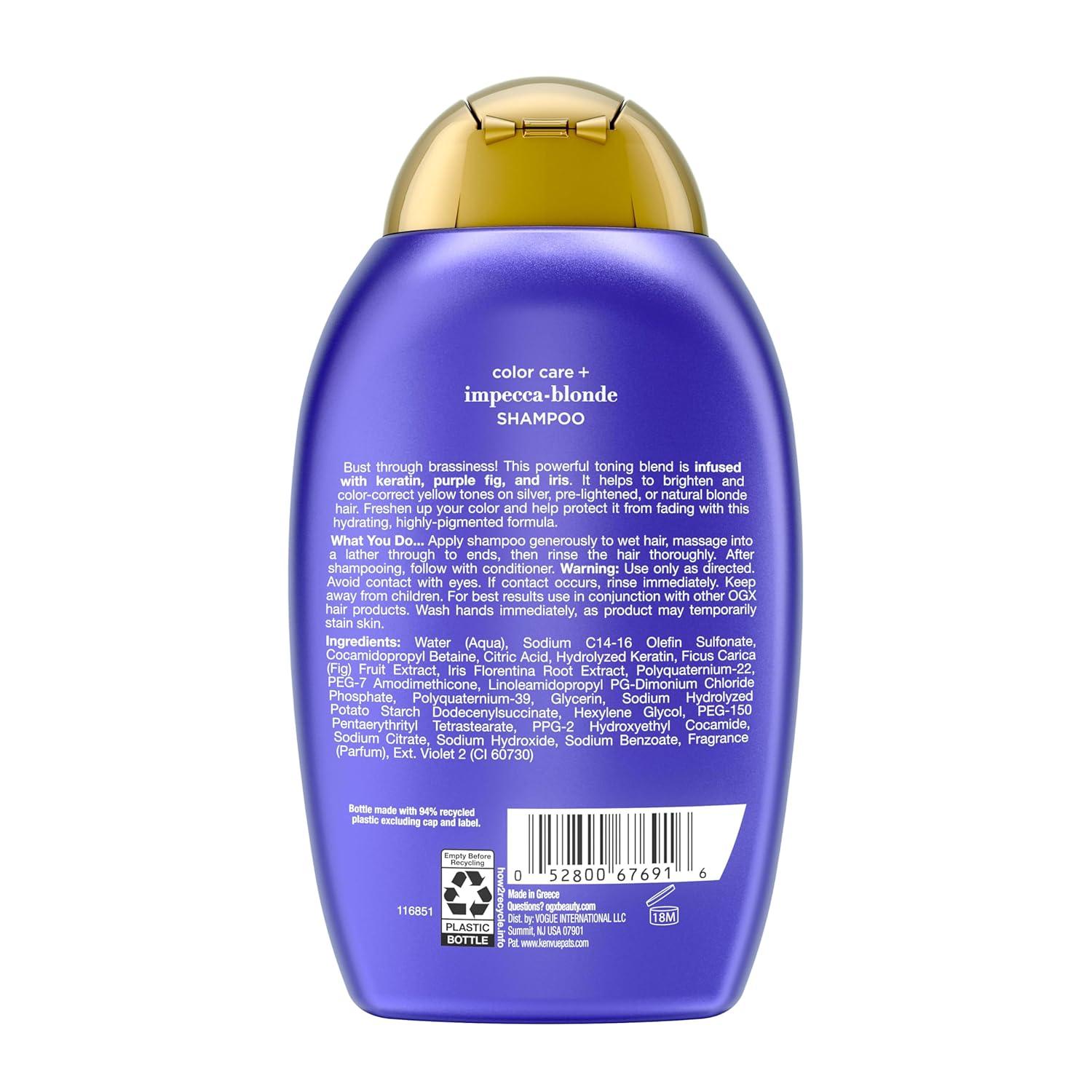 image:imageOGX Color Care  ImpeccaBlonde Purple Shampoo HighlyPigmented Toning Shampoo for Blonde Silver amp Lightened Hair Hair Wash to Correct Yellow Tones amp Protect from Color Fade 13 fl oz