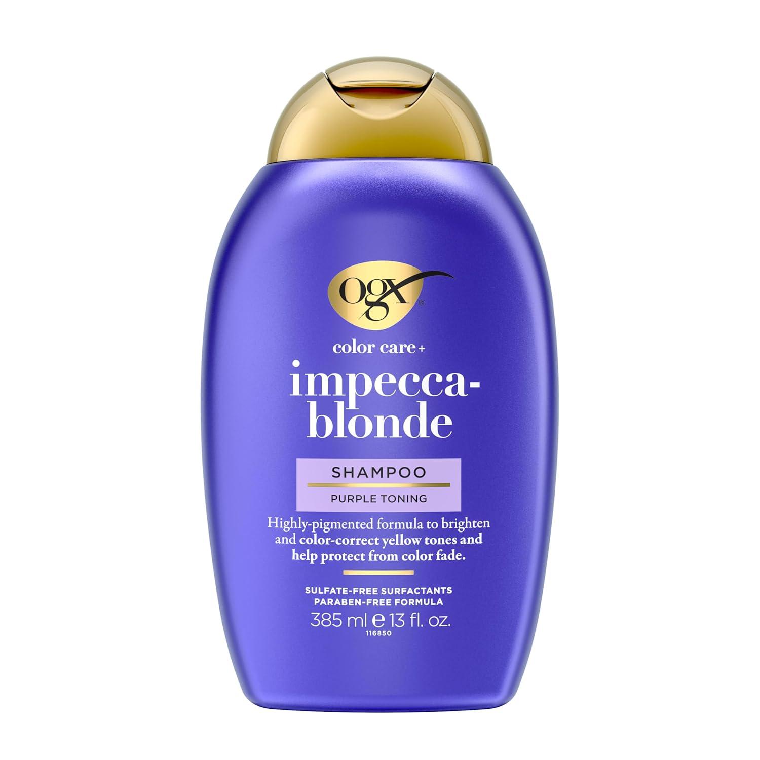 image:imageOGX Color Care  ImpeccaBlonde Purple Shampoo HighlyPigmented Toning Shampoo for Blonde Silver amp Lightened Hair Hair Wash to Correct Yellow Tones amp Protect from Color Fade 13 fl oz