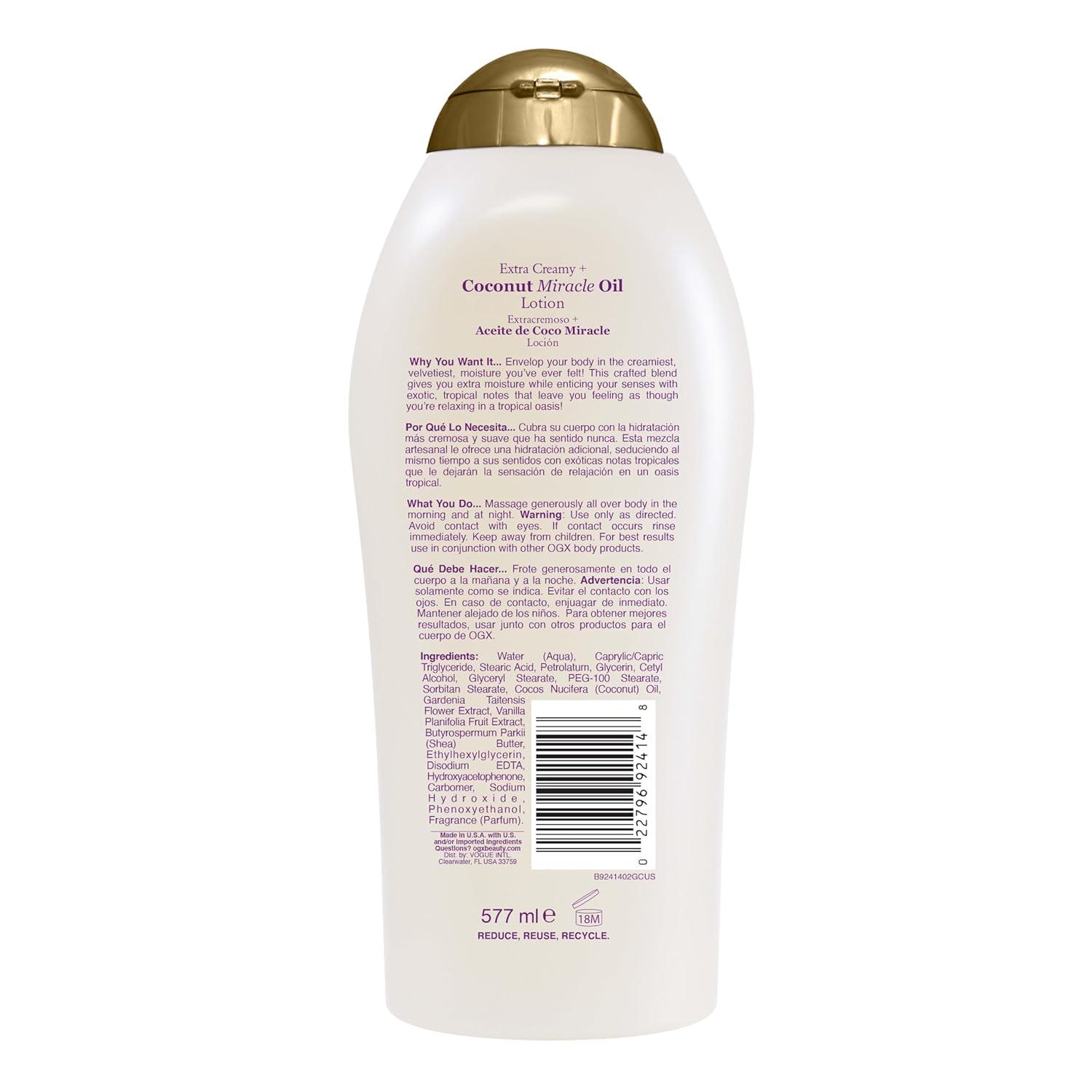 image:imageOGX Extra Creamy Coconut Miracle Oil Ultra Moisture Body Lotion with Vanilla Bean FastAbsorbing Body Lotion for All Skin Types ParabenFree and SulfatedSurfactants Free 195 Ounce195 Fl Oz Pack of 1