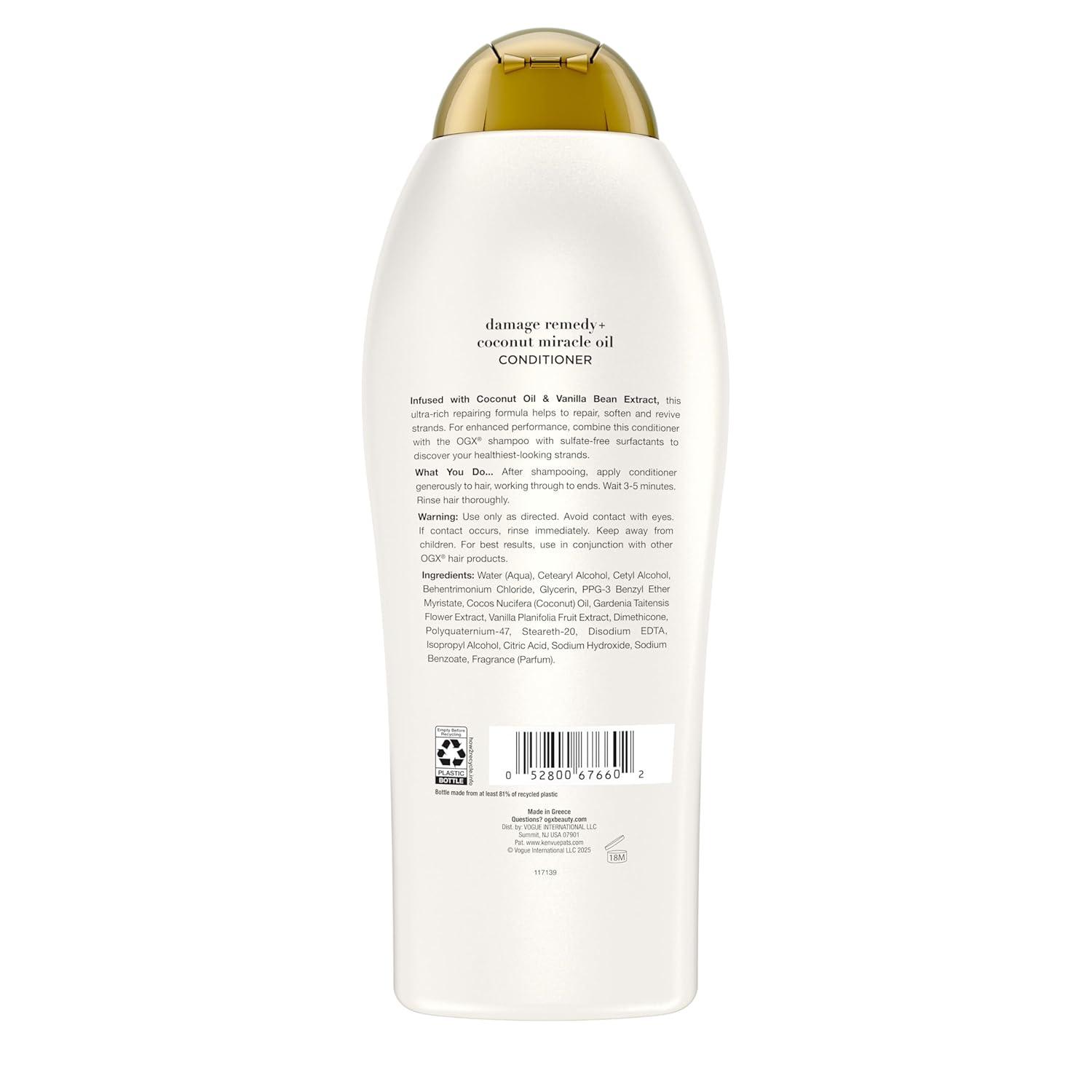 image:imageOGX Extra Strength Damage Remedy Coconut Miracle Oil Conditioner for Dry Frizzy or Coarse Hair Hydrating amp Flyaway Taming Conditioner ParabenFree SulfateFree Surfactants 254 Fl Oz254 Fl Oz Pack of 2