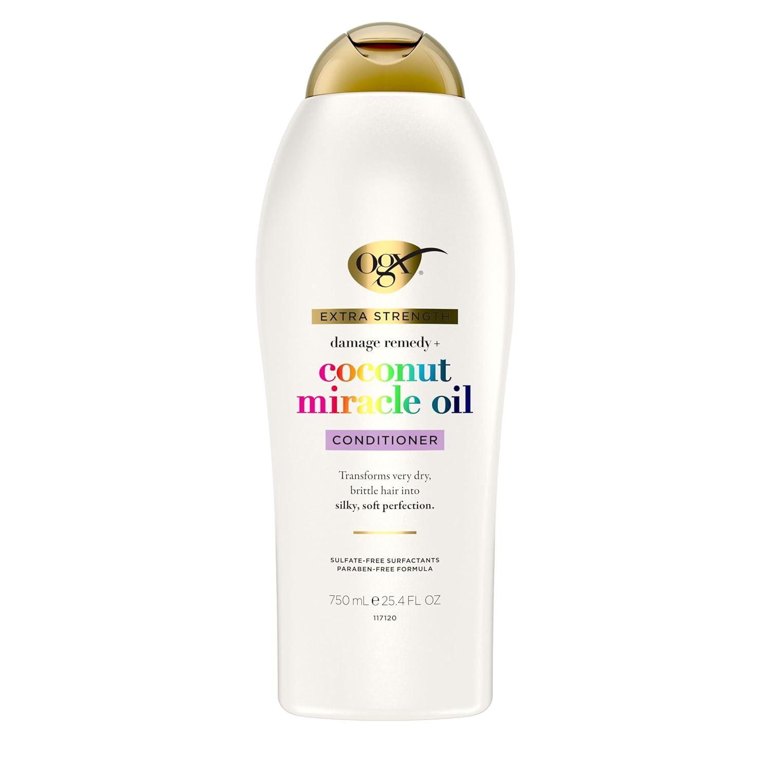 image:imageOGX Extra Strength Damage Remedy Coconut Miracle Oil Conditioner for Dry Frizzy or Coarse Hair Hydrating amp Flyaway Taming Conditioner ParabenFree SulfateFree Surfactants 254 Fl Oz254 Fl Oz Pack of 2