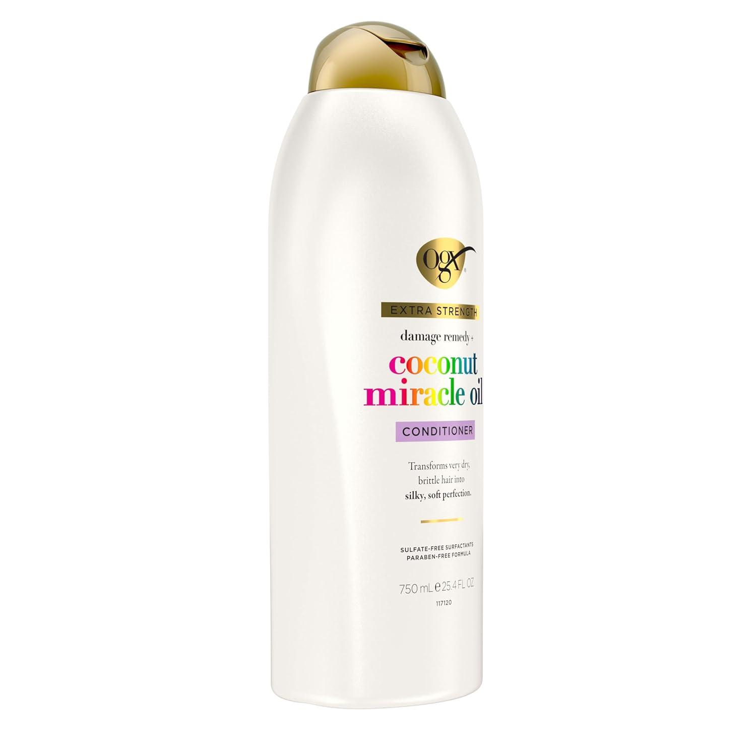 image:imageOGX Extra Strength Damage Remedy Coconut Miracle Oil Conditioner for Dry Frizzy or Coarse Hair Hydrating amp Flyaway Taming Conditioner ParabenFree SulfateFree Surfactants 254 Fl Oz254 Fl Oz Pack of 2