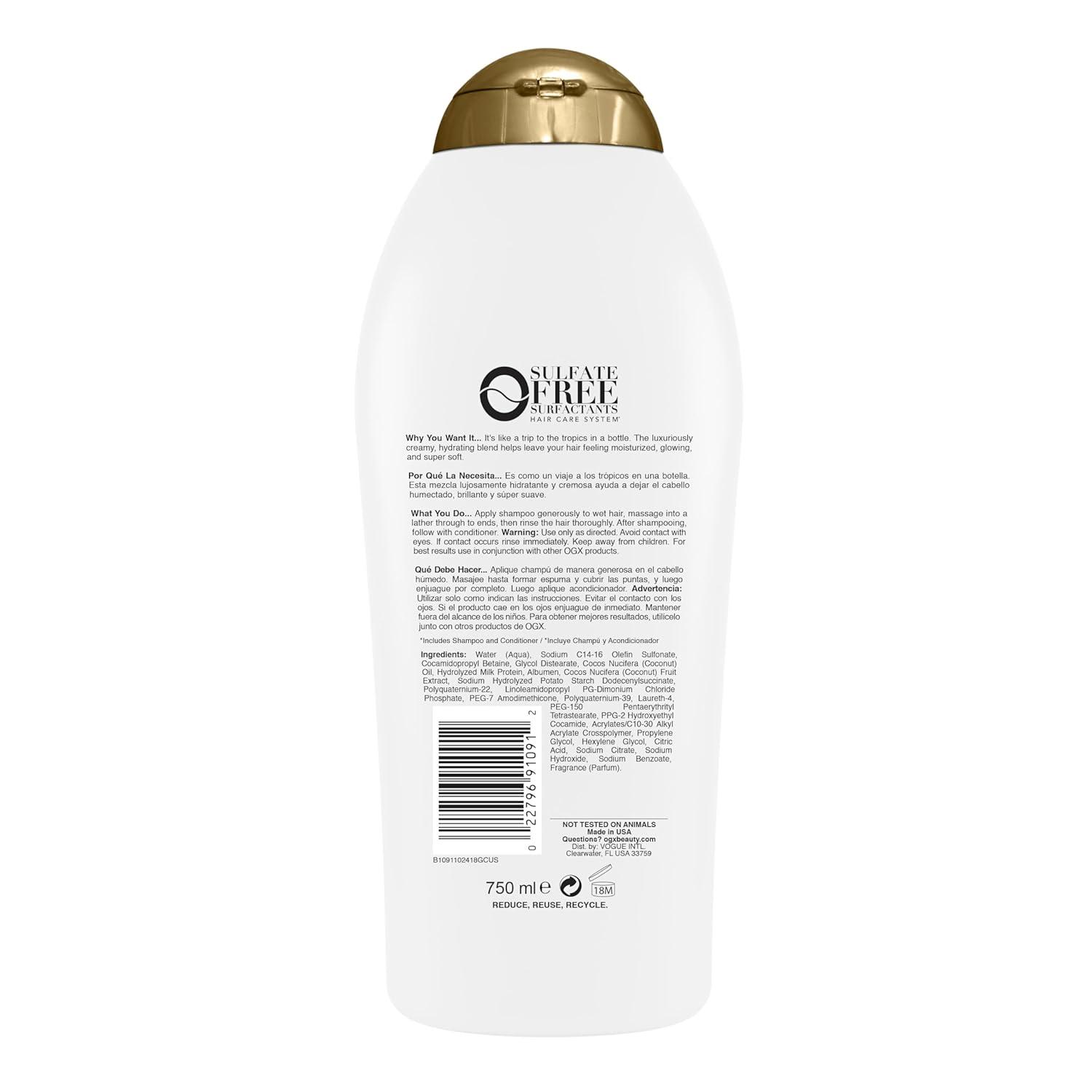 image:imageOGX Nourishing Coconut Milk Shampoo Hydrating amp Restoring Shampoo Moisturizes for Soft Hair After the First Use ParabenFree SulfateFree Surfactants 254 fl oz254 Fl Oz Pack of 2