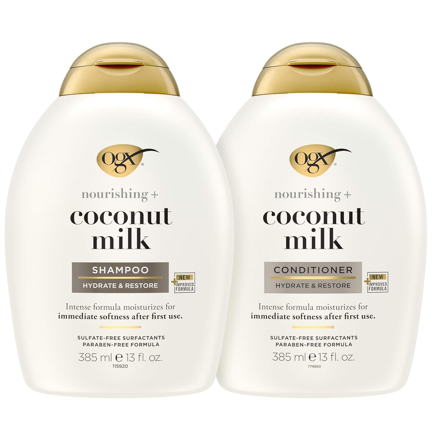 image:imageOGX Nourishing Coconut Milk Sulfate Free Shampoo and Conditioner Set Hydrates amp Softens Hair Lipi Pro Shield Technology Creamy Coconut Milk White Peach amp Shea Butter Scent 2 Items 2 x 13 fl oz