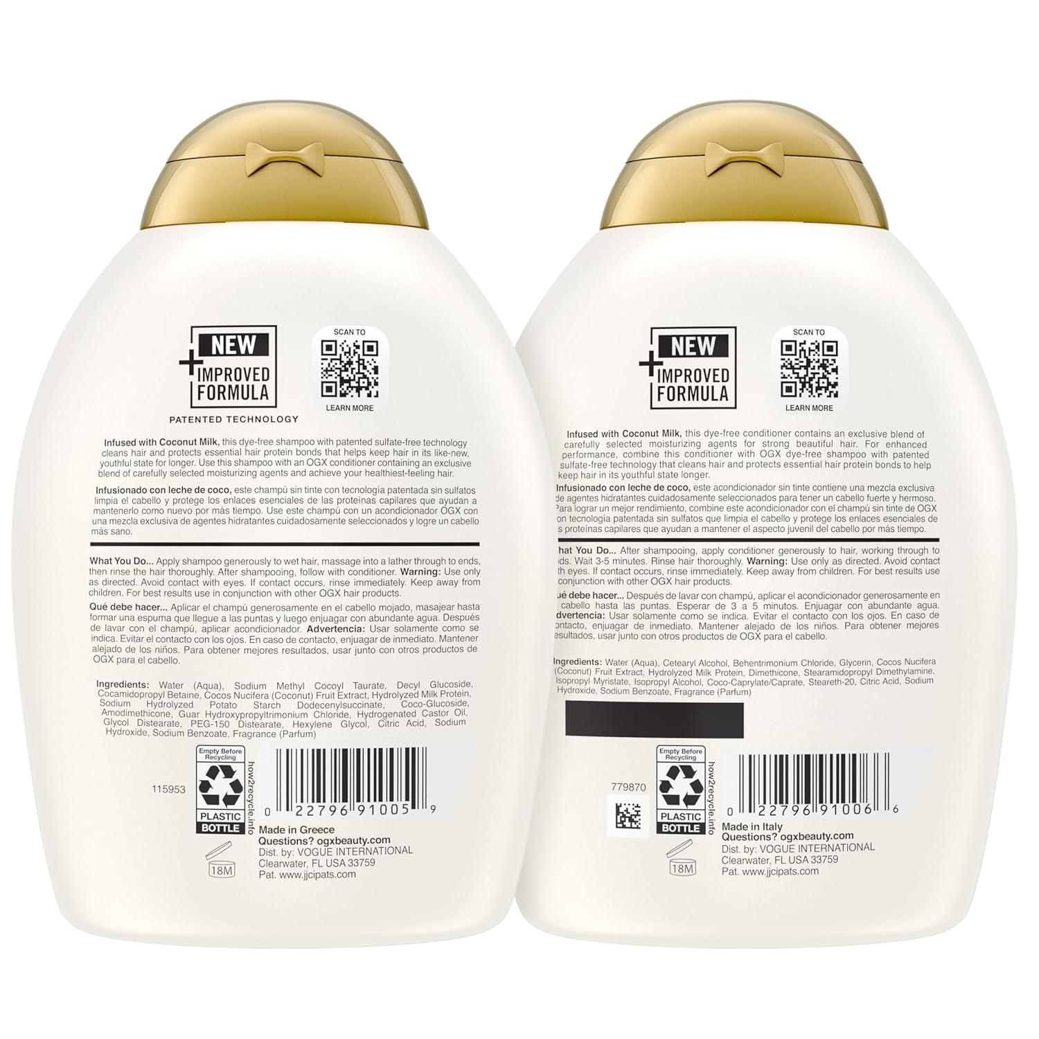 image:imageOGX Nourishing Coconut Milk Sulfate Free Shampoo and Conditioner Set Hydrates amp Softens Hair Lipi Pro Shield Technology Creamy Coconut Milk White Peach amp Shea Butter Scent 2 Items 2 x 13 fl oz