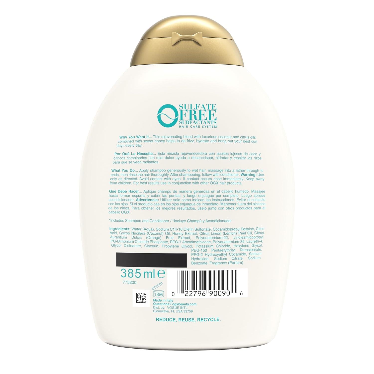 image:imageOGX Quenching Coconut CurlDefining Shampoo Hydrating amp Nourishing Curly Hair Shampoo with Coconut Oil Citrus Oil amp Honey Paraben SulfateFree Surfactants 13 floz13 Fl Oz Pack of 2