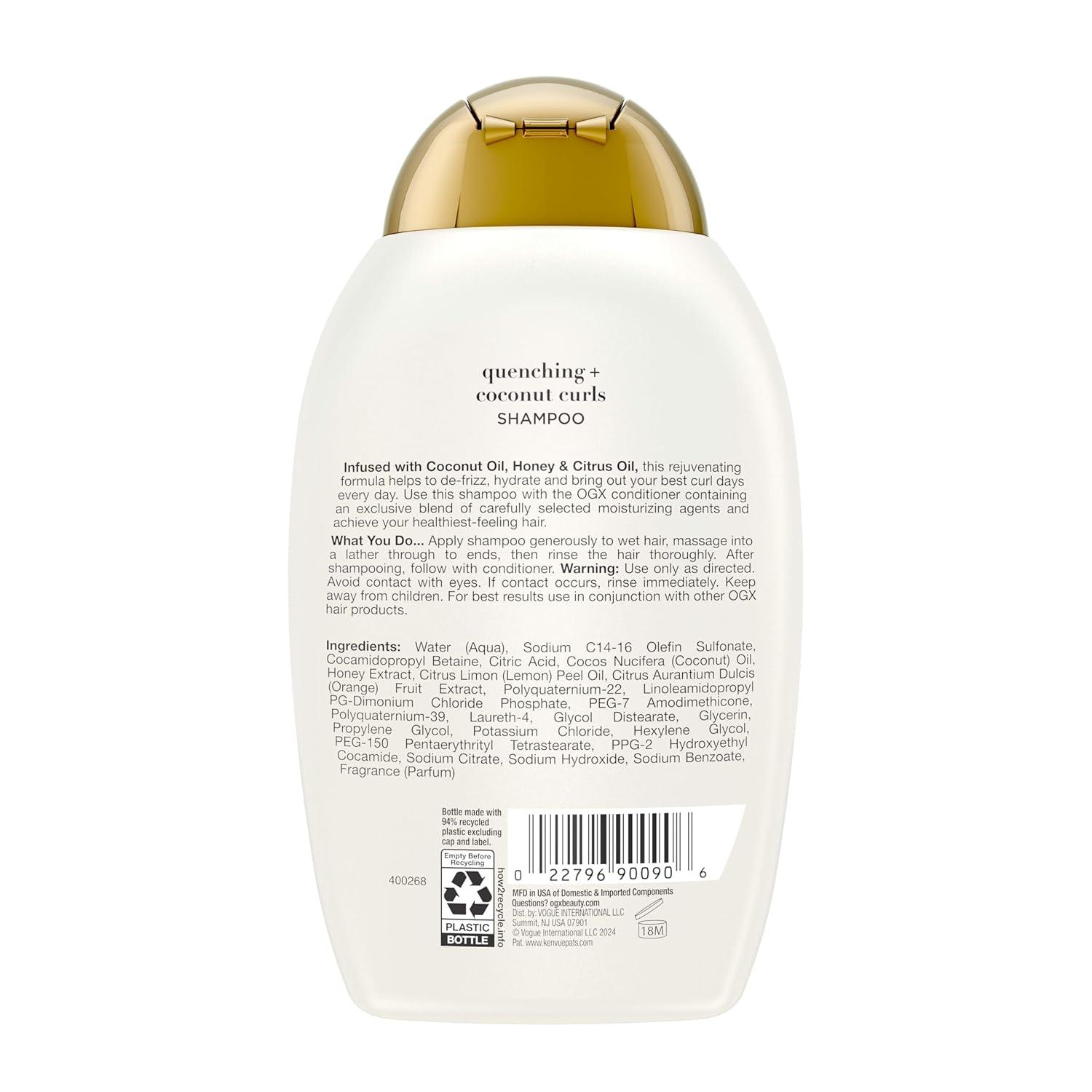 image:imageOGX Quenching Coconut CurlDefining Shampoo Hydrating amp Nourishing Curly Hair Shampoo with Coconut Oil Citrus Oil amp Honey Paraben SulfateFree Surfactants 13 floz13 Fl Oz Pack of 1