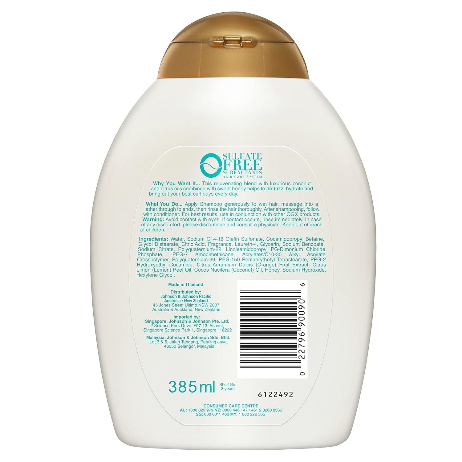 image:imageOGX Quenching Coconut CurlDefining Shampoo Hydrating amp Nourishing Curly Hair Shampoo with Coconut Oil Citrus Oil amp Honey Paraben SulfateFree Surfactants 13 floz13 Fl Oz Pack of 2