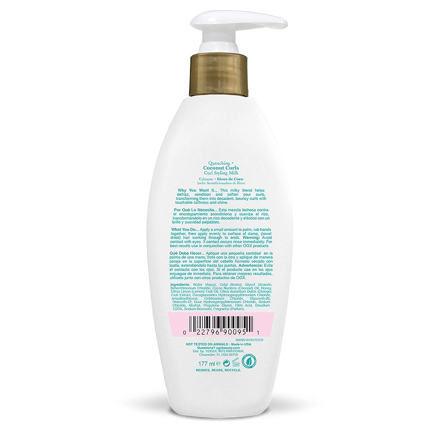 image:imageOGX Quenching Coconut Curls FrizzDefying Styling Milk Nourishing LeaveIn Hair Treatment with Coconut Citrus Oil amp Honey ParabenFree and SulfatedSurfactants Free 6 fl oz6 Fl Oz Pack of 2