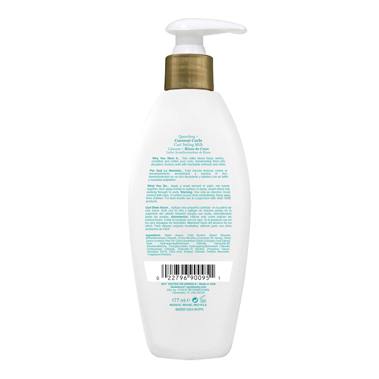 image:imageOGX Quenching Coconut Curls FrizzDefying Styling Milk Nourishing LeaveIn Hair Treatment with Coconut Citrus Oil amp Honey ParabenFree and SulfatedSurfactants Free 6 fl oz6 Fl Oz Pack of 2