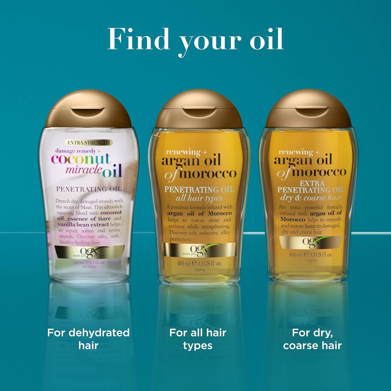 image:imageOGX Renewing Argan Oil of Morocco Hair Oil Extra Strength Penetrating Serum Treatment for Dry Damaged Frizzy Curly amp Coarse Hair ColdPressed Argan Oil Shine 33 Fl OzUnscented