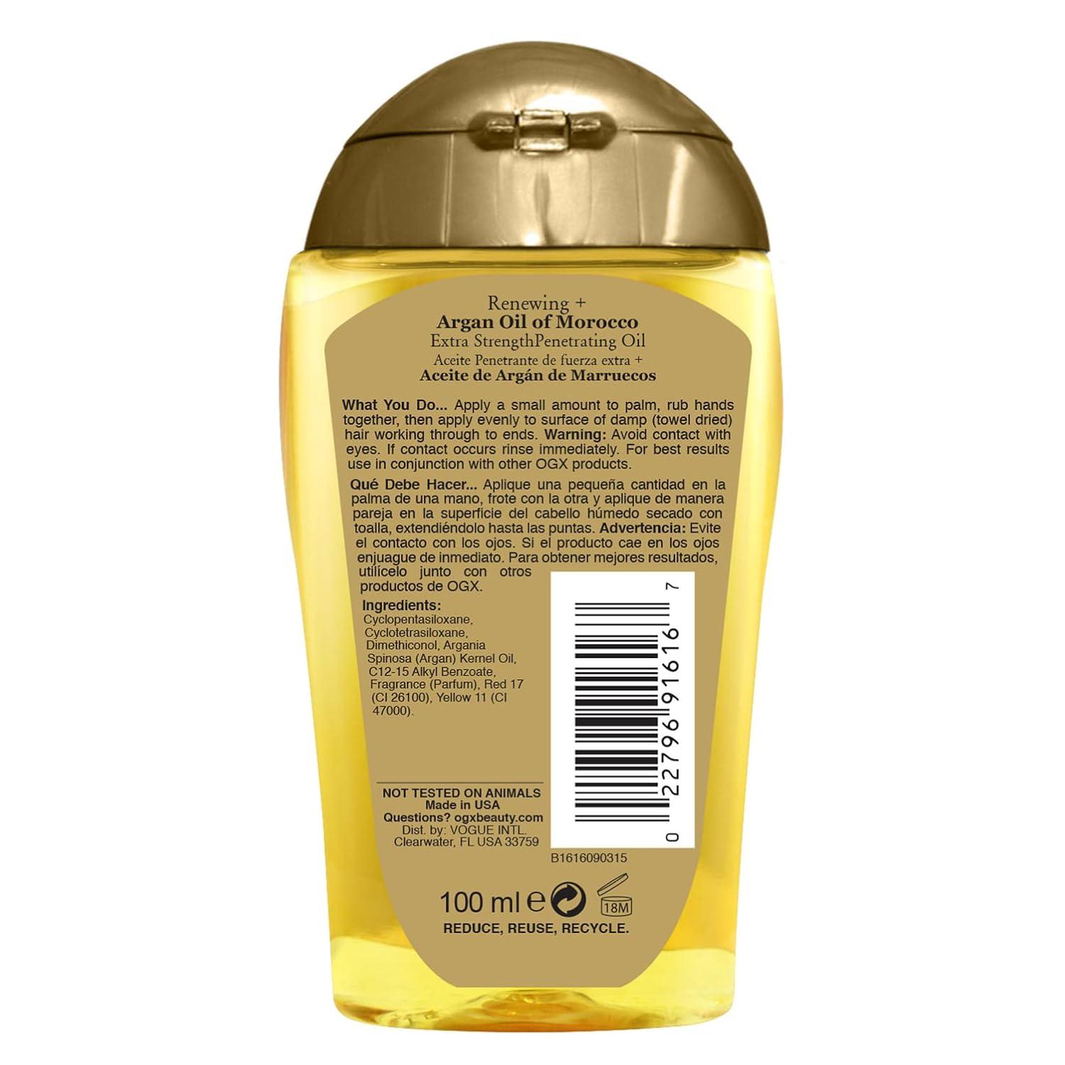 image:imageOGX Renewing Argan Oil of Morocco Hair Oil Extra Strength Penetrating Serum Treatment for Dry Damaged Frizzy Curly amp Coarse Hair ColdPressed Argan Oil Shine 33 Fl OzCitrus