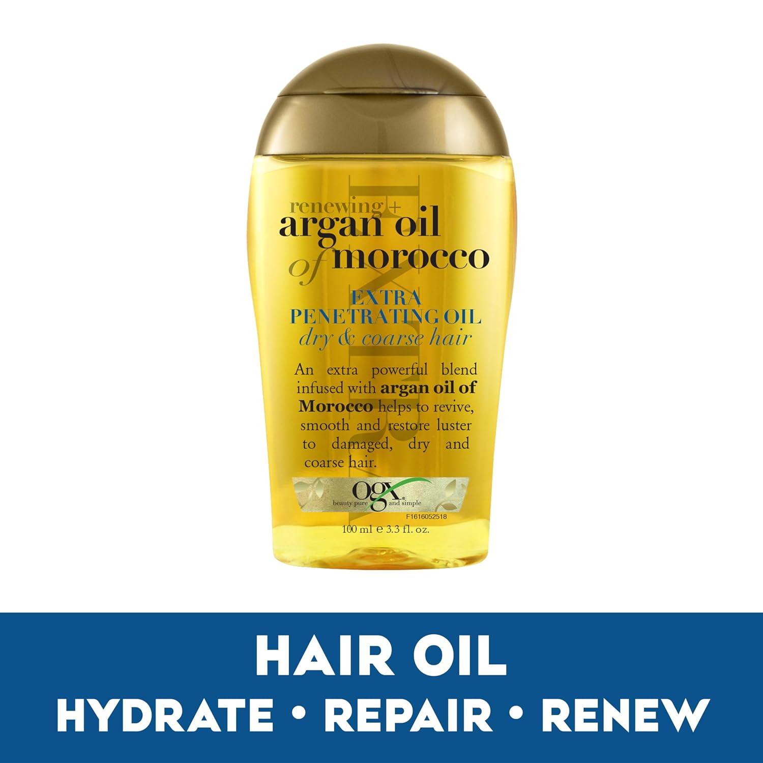 image:imageOGX Renewing Argan Oil of Morocco Hair Oil Extra Strength Penetrating Serum Treatment for Dry Damaged Frizzy Curly amp Coarse Hair ColdPressed Argan Oil Shine 33 Fl OzUnscented