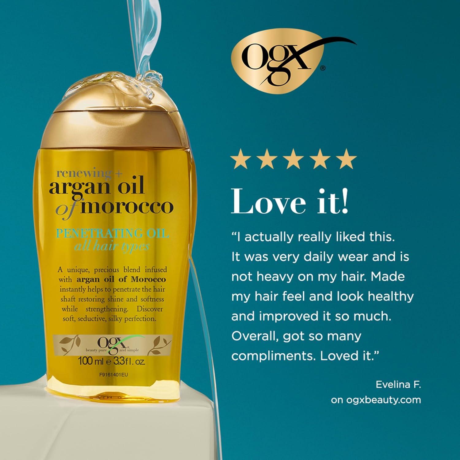 image:imageOGX Renewing Argan Oil of Morocco Hair Oil Extra Strength Penetrating Serum Treatment for Dry Damaged Frizzy Curly amp Coarse Hair ColdPressed Argan Oil Shine 33 Fl OzUnscented