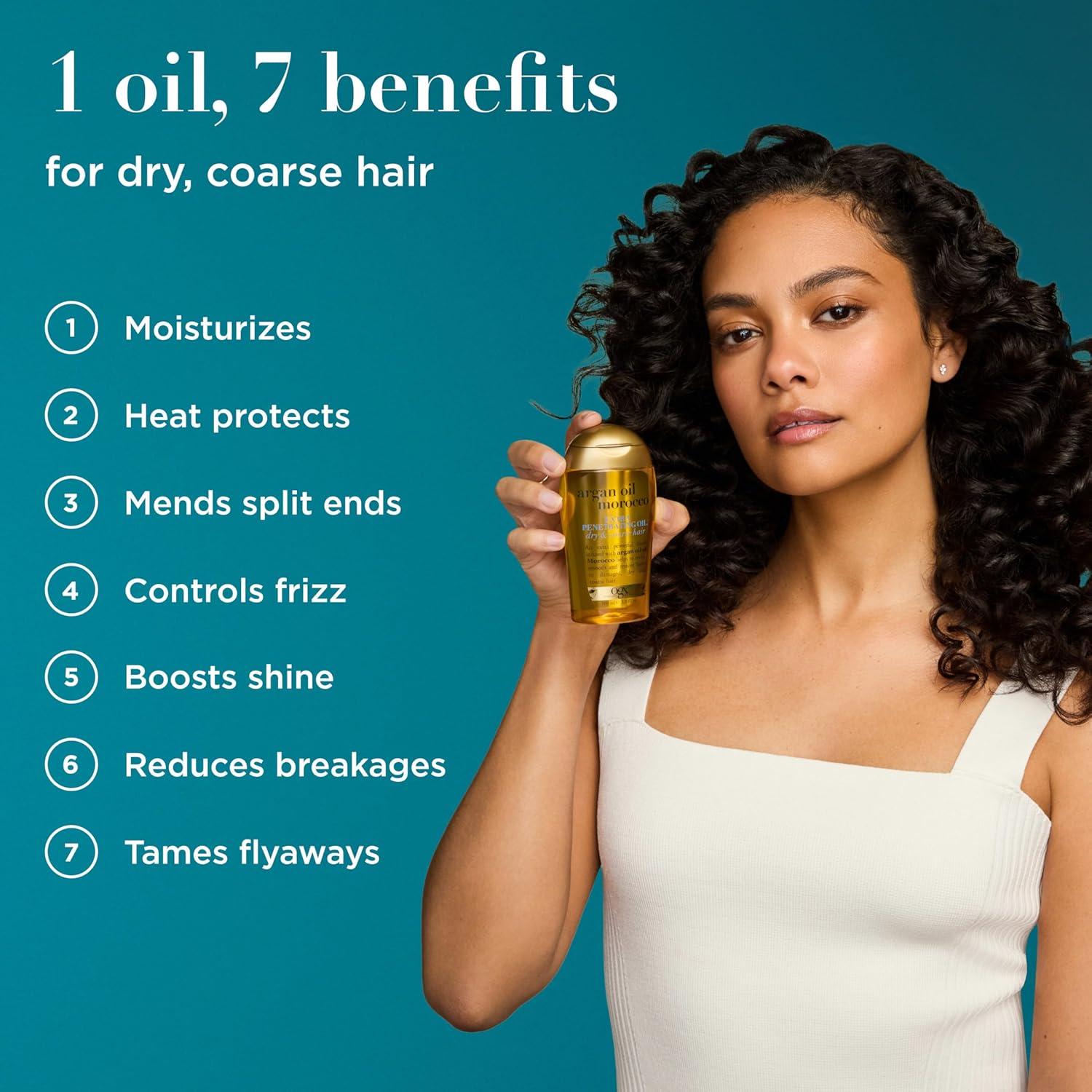 image:imageOGX Renewing Argan Oil of Morocco Hair Oil Extra Strength Penetrating Serum Treatment for Dry Damaged Frizzy Curly amp Coarse Hair ColdPressed Argan Oil Shine 33 Fl OzUnscented