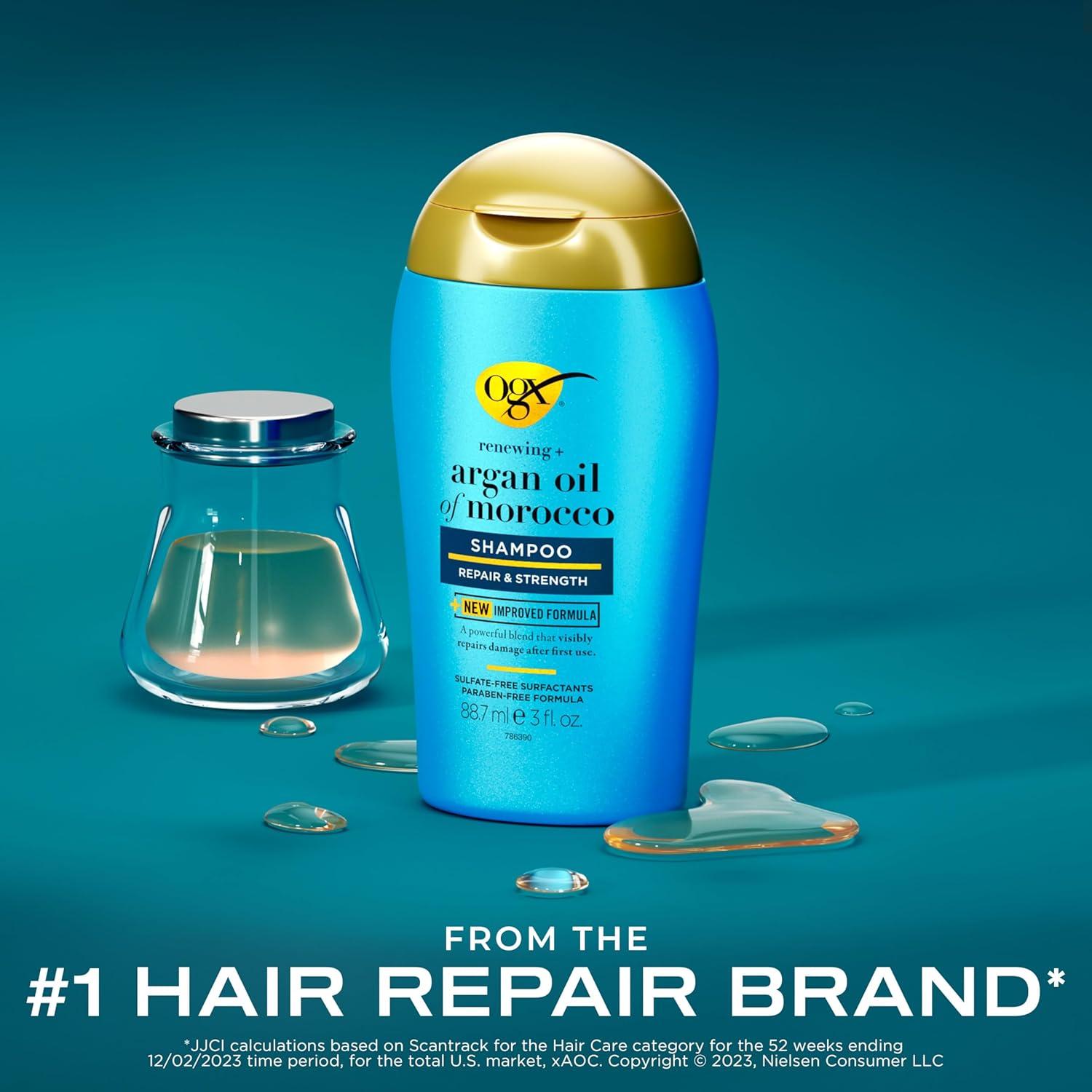 image:imageOGX Renewing Argan Oil of Morocco Shampoo Damage Repairing Shampoo amp Argan Oil to Cleanse amp Help Strengthen amp Repair Damaged Hair Travel Size TSAComplaint 3 fl oz3 Fl Oz Pack of 1