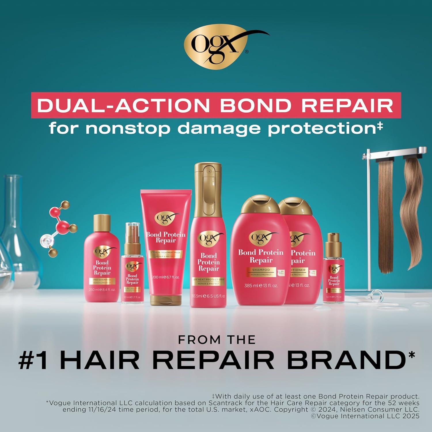 image:imageOGX Repair Protect Bond Protein Repair Shampoo and Conditioner Set targets damaged areas for bond protection sulfatefree hydrating care for colortreated dry hair 13 fl oz each Pack of 2