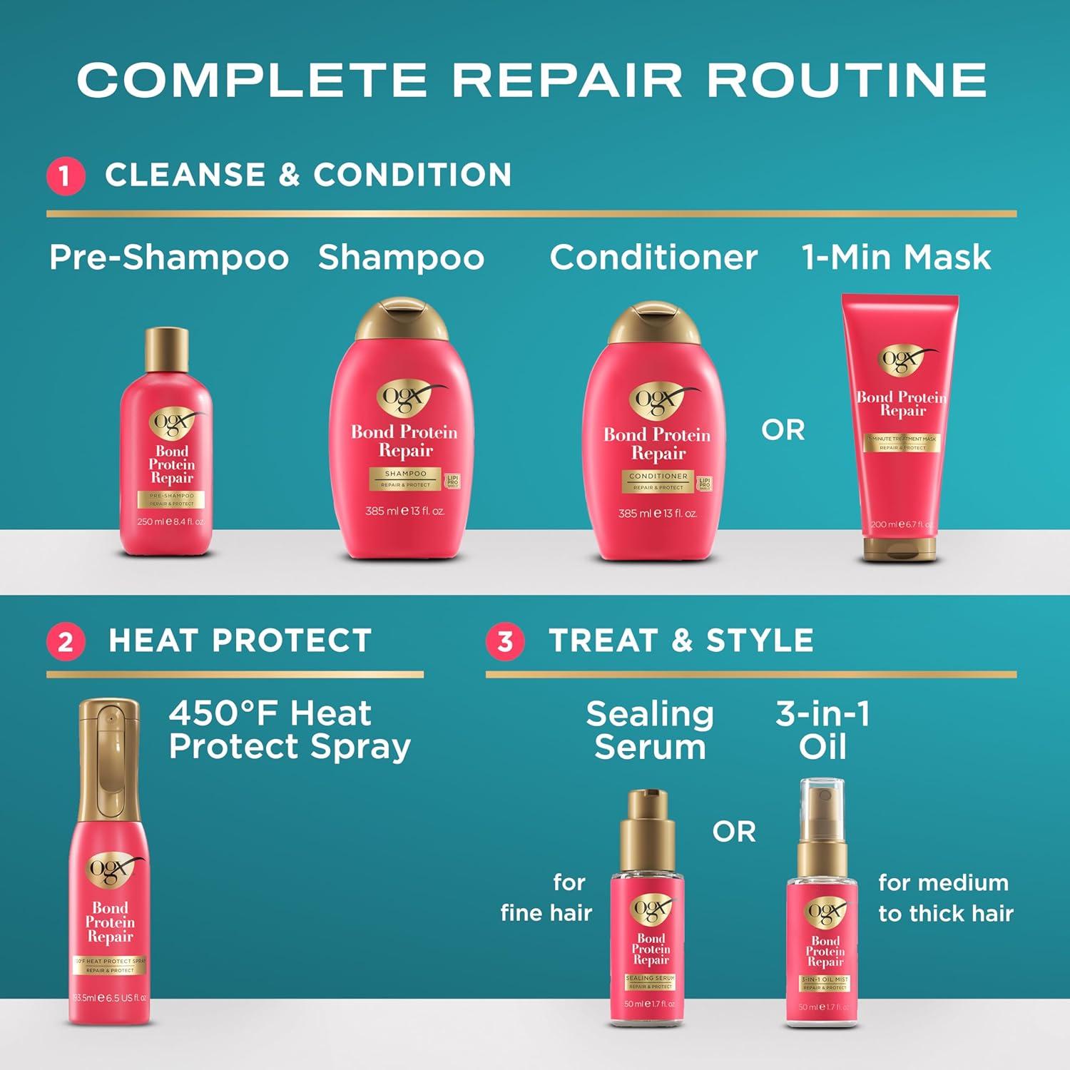 image:imageOGX Repair Protect Bond Protein Repair Shampoo and Conditioner Set targets damaged areas for bond protection sulfatefree hydrating care for colortreated dry hair 13 fl oz each Pack of 2