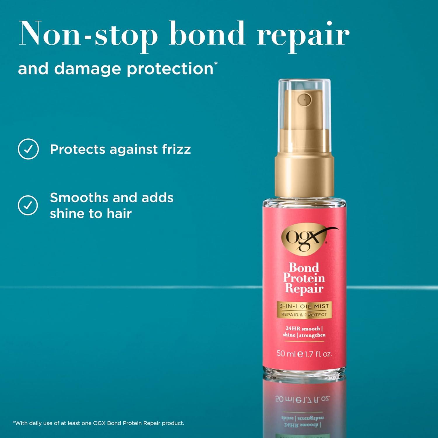 image:imageOGX Repair amp Protect Bond Protein Repair 3in1 Oil Mist Hair Oil Protects Dry Damaged Hair Against Frizz Strengthens amp Maintains Shine Hair Mist Formulated without Parabens 17 oz