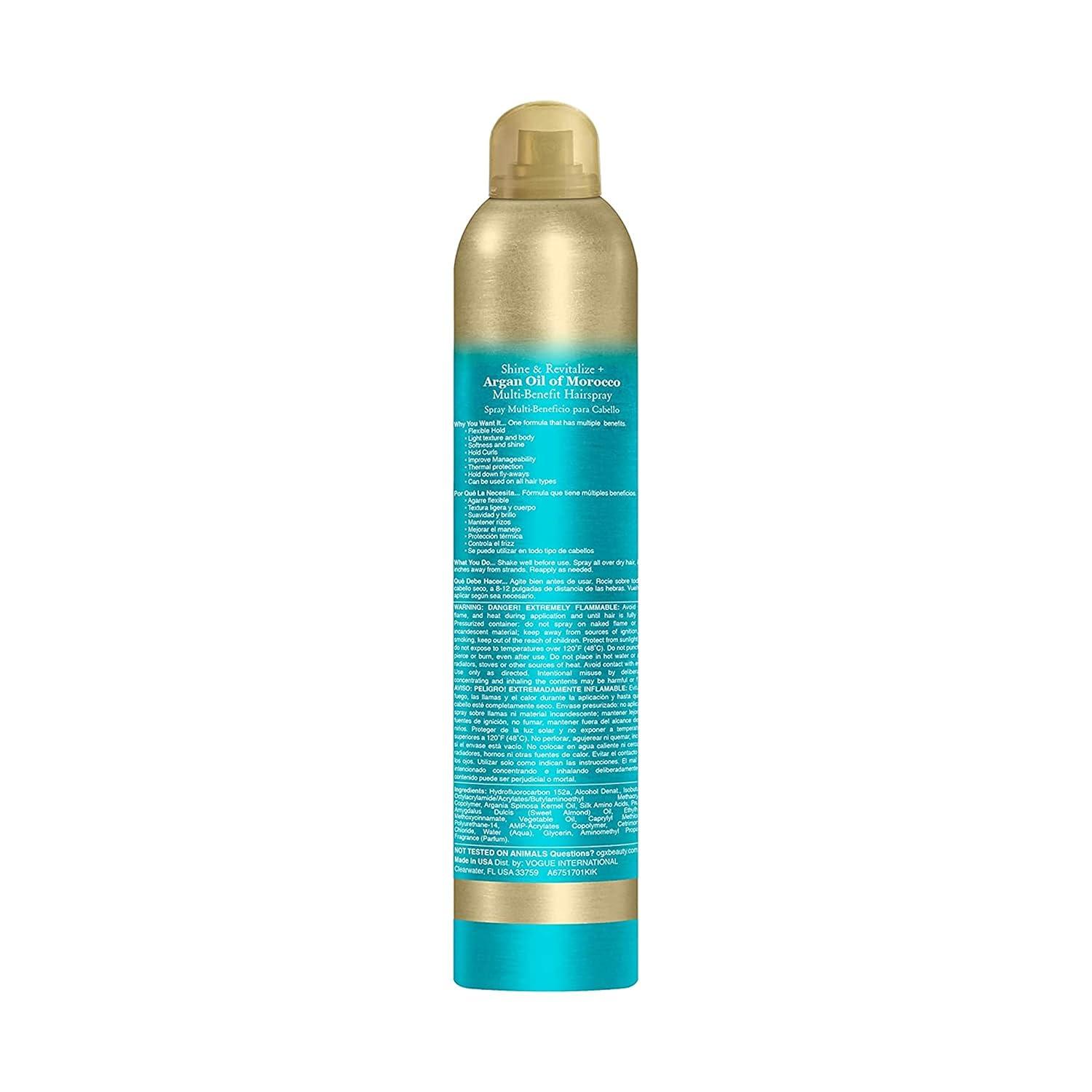 image:imageOGX Revitalize Argan Shine Extra Strength MultiBenefit Heat Protection Hairspray with Argan Oil amp Silk Proteins Tame Frizz amp NonGreasy Shine Morocco 8 Ounce