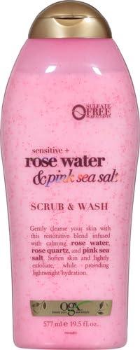image:imageOGX Sensitive Rose Water amp Pink Sea Salt Exfoliating Body Scrub Rose Quartz Gentle Exfoliating Daily Body Wash Softens Skin Body Scrub for Women SulfateFree Surfactants 195 fl oz195 Fl Oz Pack of 3