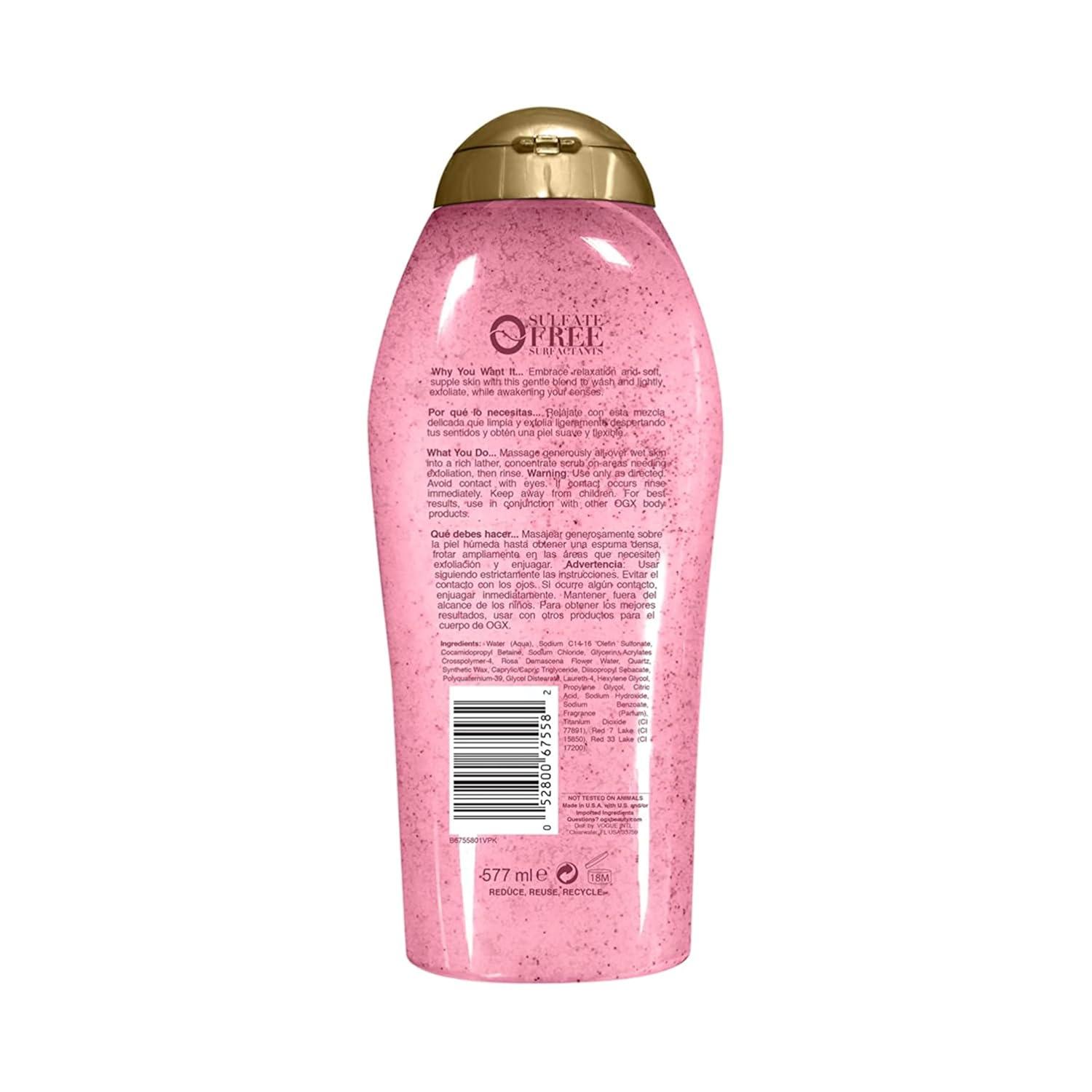 image:imageOGX Sensitive Rose Water amp Pink Sea Salt Exfoliating Body Scrub Rose Quartz Gentle Exfoliating Daily Body Wash Softens Skin Body Scrub for Women SulfateFree Surfactants 195 fl oz195 Fl Oz Pack of 3