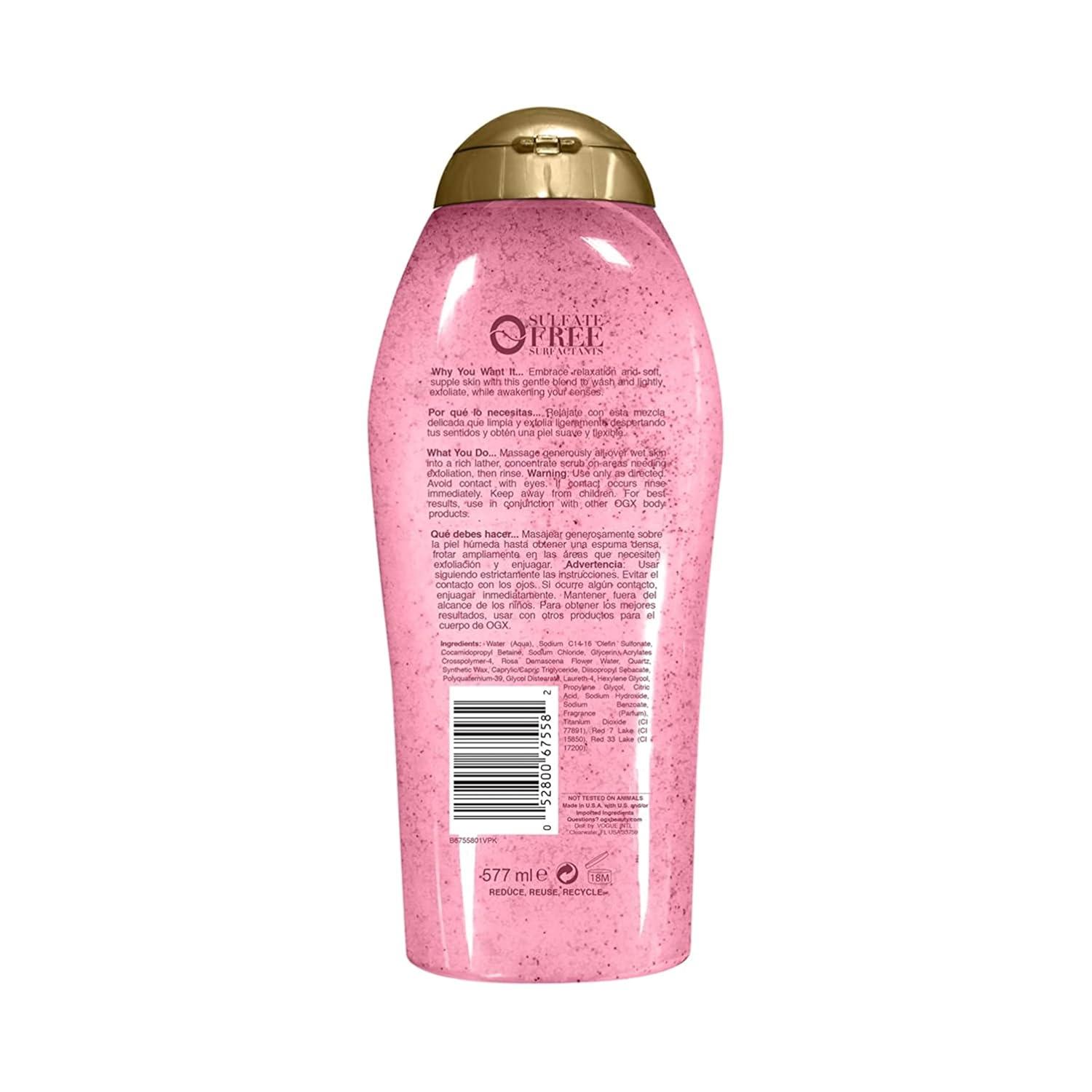 image:imageOGX Sensitive Rose Water amp Pink Sea Salt Exfoliating Body Scrub Rose Quartz Gentle Exfoliating Daily Body Wash Softens Skin Body Scrub for Women SulfateFree Surfactants 195 fl oz195 Fl Oz Pack of 2