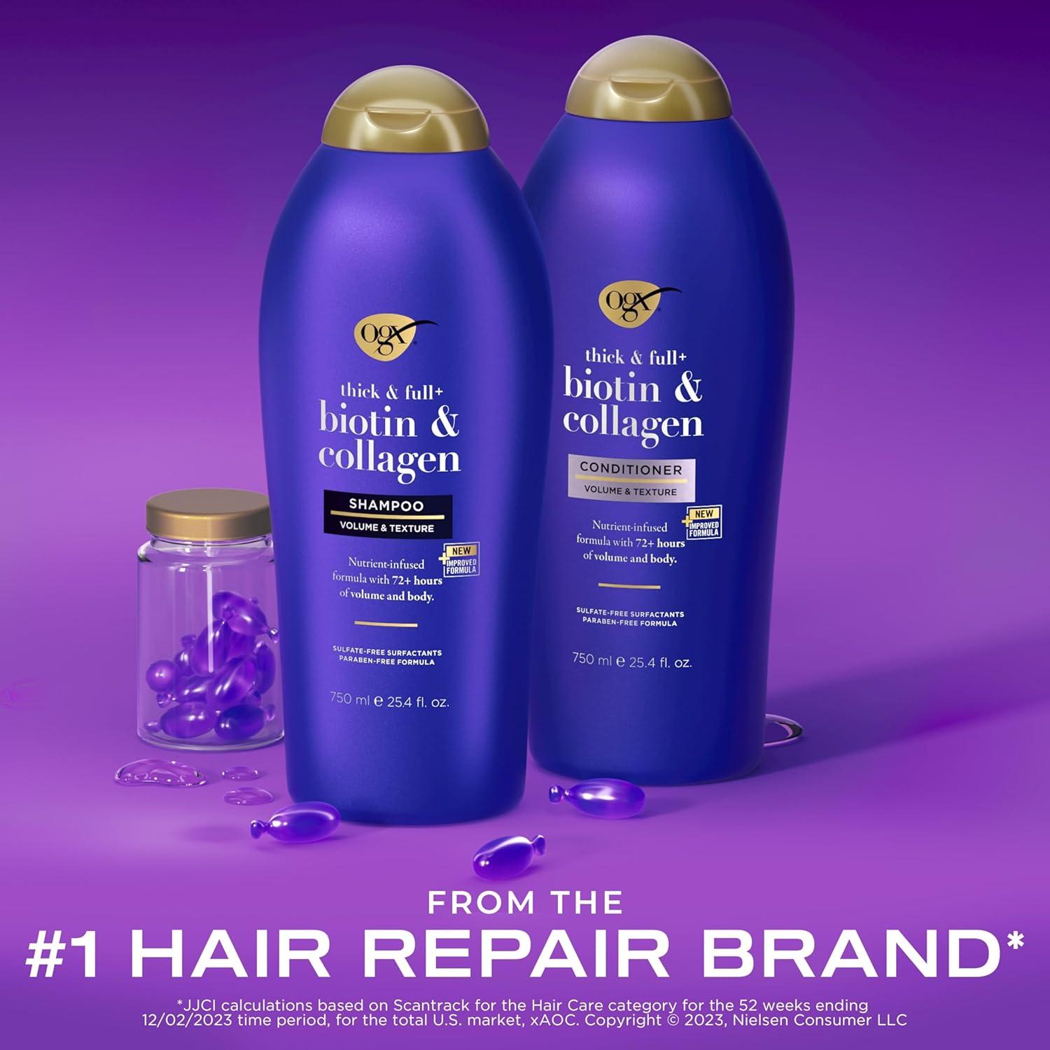 image:imageOGX Shampoo and Conditioner Set Thick and Full Biotin and Collagen Purple Helps Thicken and Texturize Hair Ideal for Flat to Medium Volume Hair 254 FL OZ 2 Pack