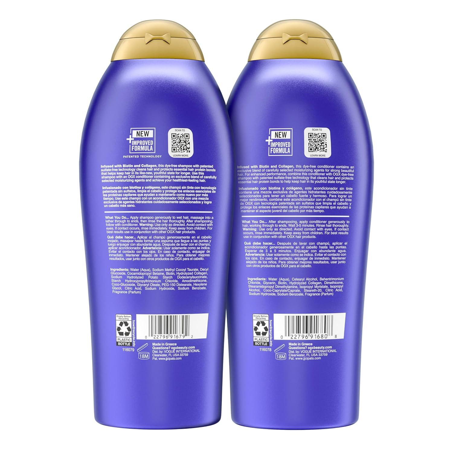 image:imageOGX Shampoo and Conditioner Set Thick and Full Biotin and Collagen Purple Helps Thicken and Texturize Hair Ideal for Flat to Medium Volume Hair 254 FL OZ 2 Pack