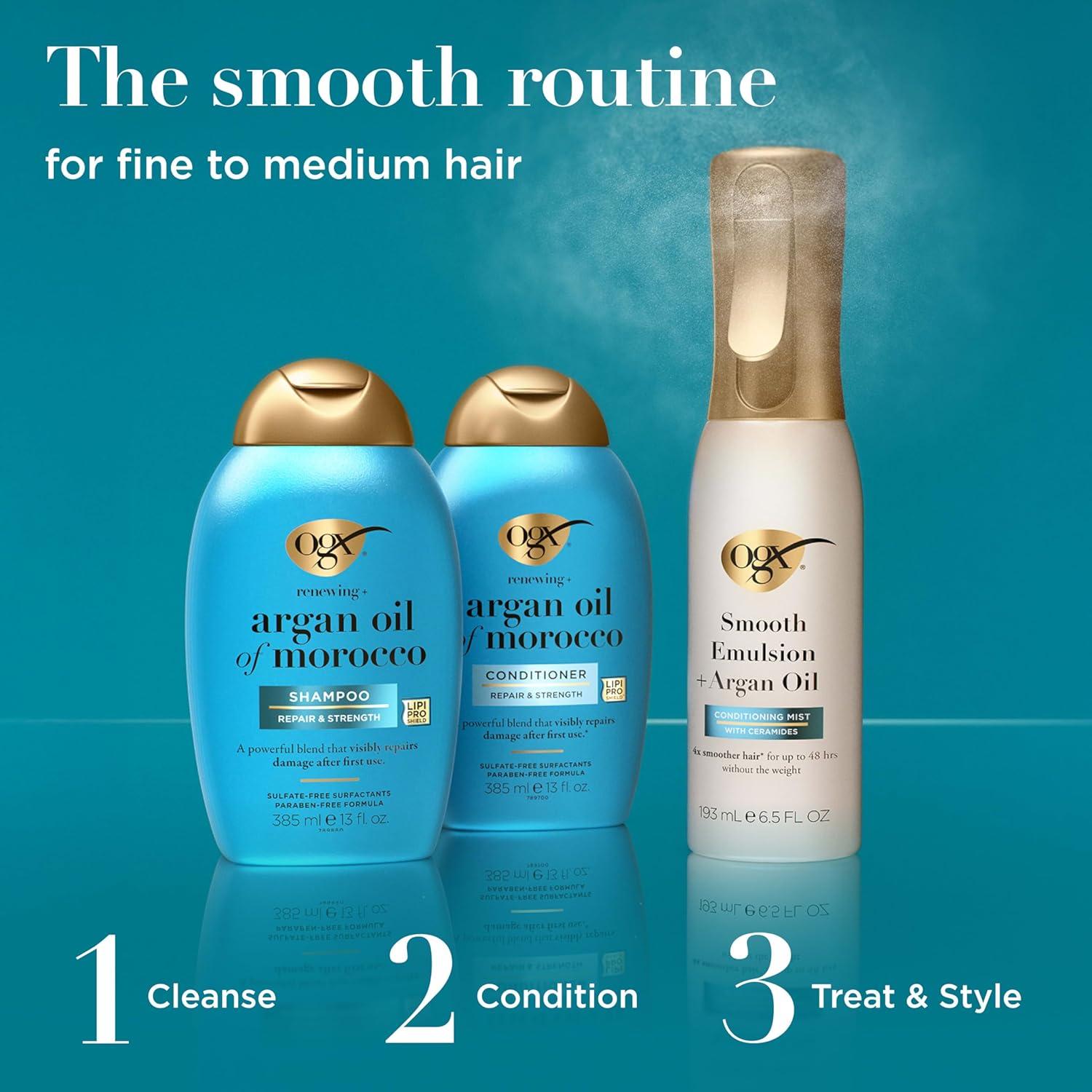 image:imageOGX Smooth Emulsion Argan Oil Conditioning Hair Mist Damage Repair Spray with Ceramides for 4x Smoother Hair for up to 48 Hours Without the Weight 450F Heat Protection 65 fl oz