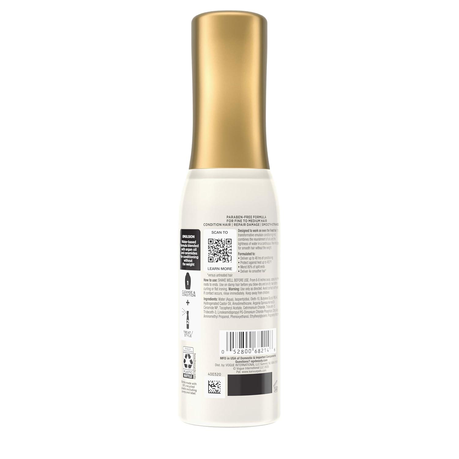 image:imageOGX Smooth Emulsion Argan Oil Conditioning Hair Mist Damage Repair Spray with Ceramides for 4x Smoother Hair for up to 48 Hours Without the Weight 450F Heat Protection 65 fl oz