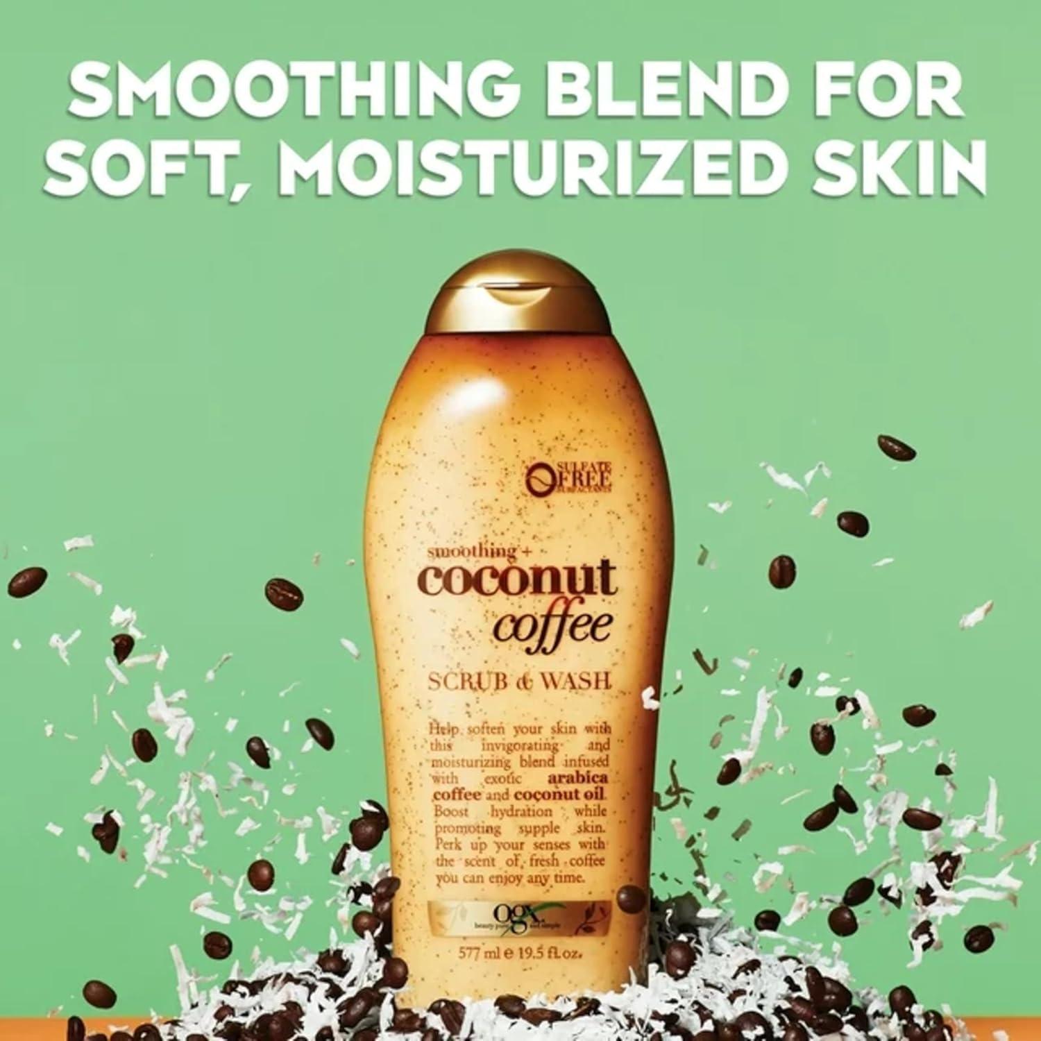 image:imageOGX Smoothing Coconut Coffee Exfoliating Body Scrub with Arabica Coffee amp Coconut Oil Moisturizing Body Wash for Dry Skin ParabenFree with SulfateFree Surfactants 195 Fl Oz 2 Pack195 Fl Oz Pack of 3