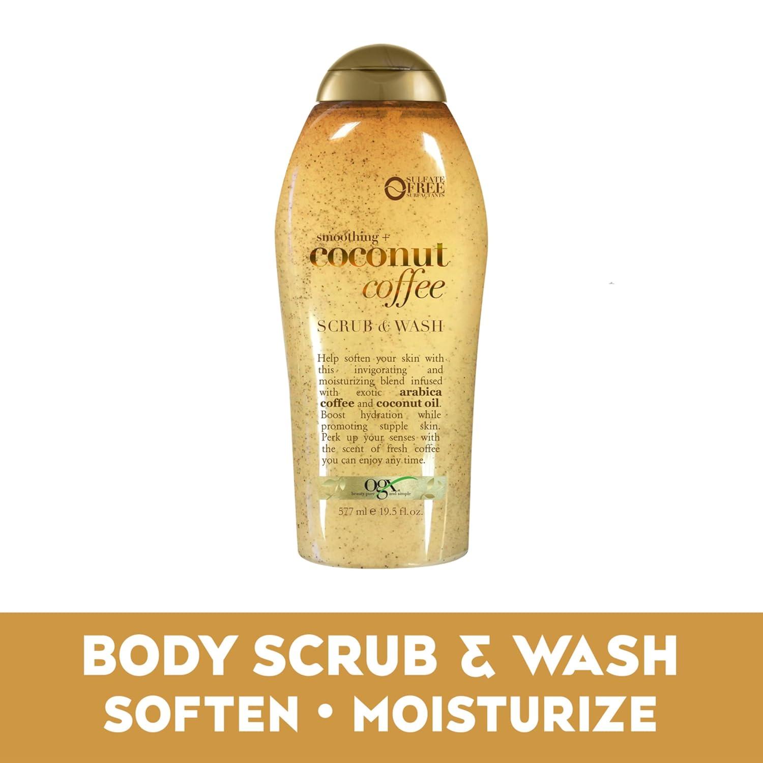 image:imageOGX Smoothing Coconut Coffee Exfoliating Body Scrub with Arabica Coffee amp Coconut Oil Moisturizing Body Wash for Dry Skin ParabenFree with SulfateFree Surfactants 195 Fl Oz 2 Pack195 Fl Oz Pack of 3