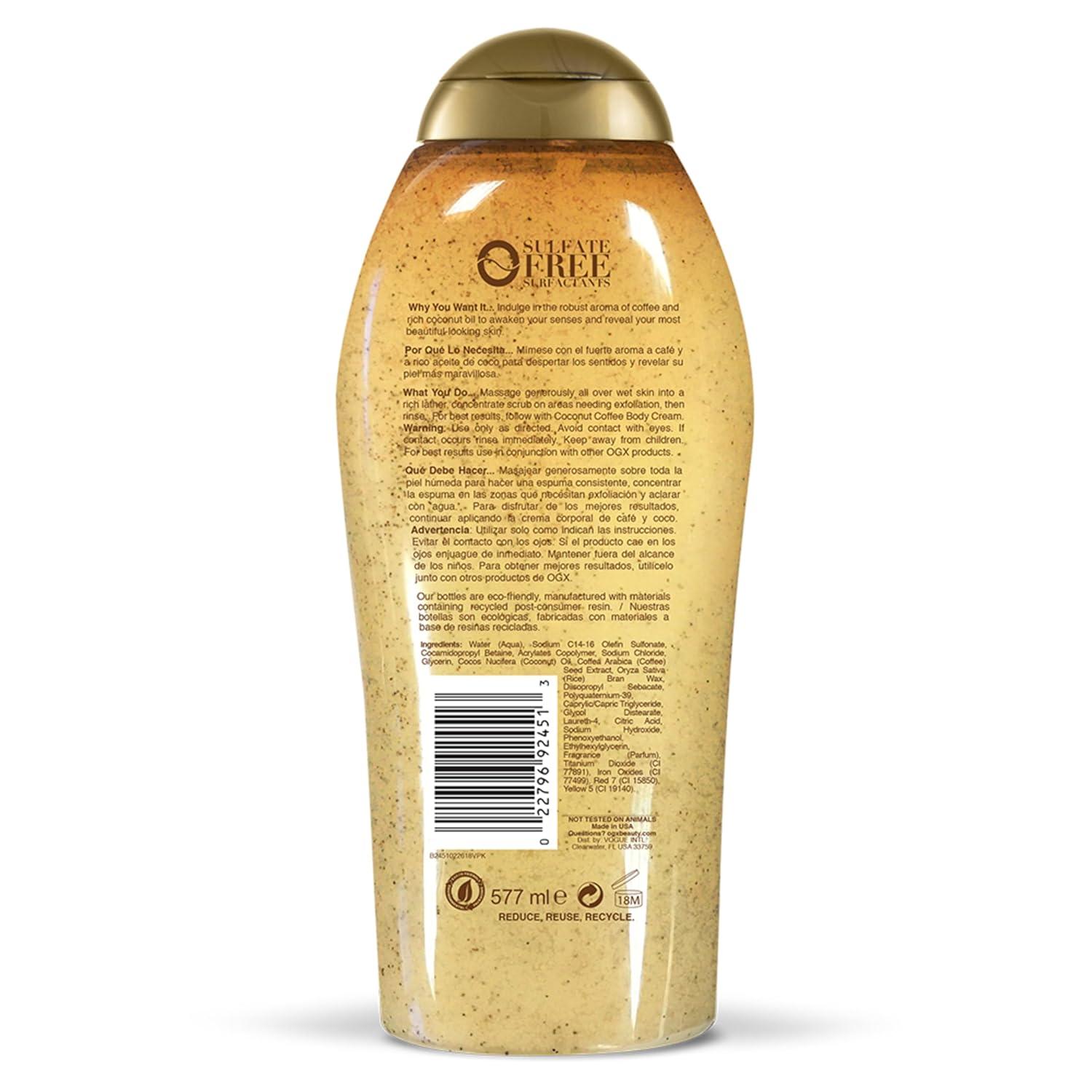 image:imageOGX Smoothing Coconut Coffee Exfoliating Body Scrub with Arabica Coffee amp Coconut Oil Moisturizing Body Wash for Dry Skin ParabenFree with SulfateFree Surfactants 195 Fl Oz 2 Pack195 Fl Oz Pack of 3