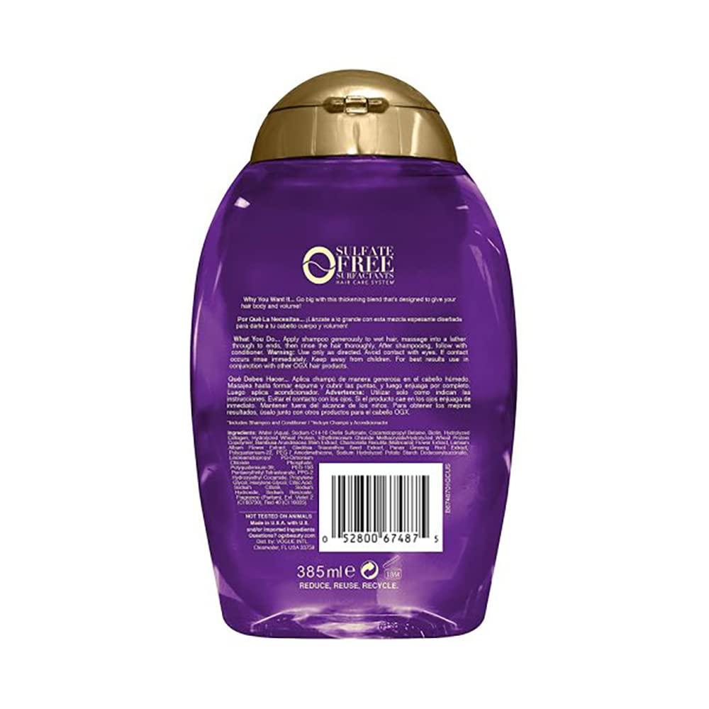 image:imageOGX Thick amp Full Biotin amp Collagen Extra Strength Volumizing Shampoo amp Conditioner with Vitamin B7 amp Hydrolyzed Wheat Protein for Fine Hair SulfateFree Surfactants for Fuller Hair 13 Fl Oz13 Fl Oz Pack of 2