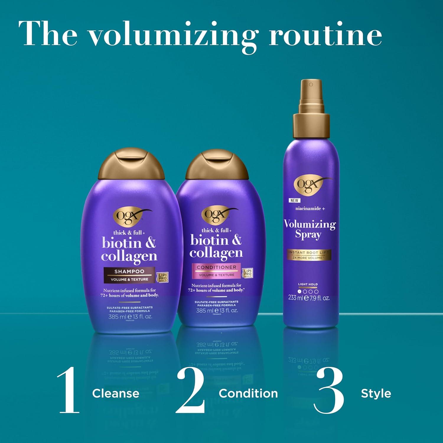 image:imageOGX Thick amp Full Biotin amp Collagen Volumizing Conditioner NutrientInfused Conditioner with Vitamin B7 Biotin Gives Hair Volume amp Body for 72 Hours SulfateFree Surfactants 13 fl Oz13 Fl Oz Pack of 1