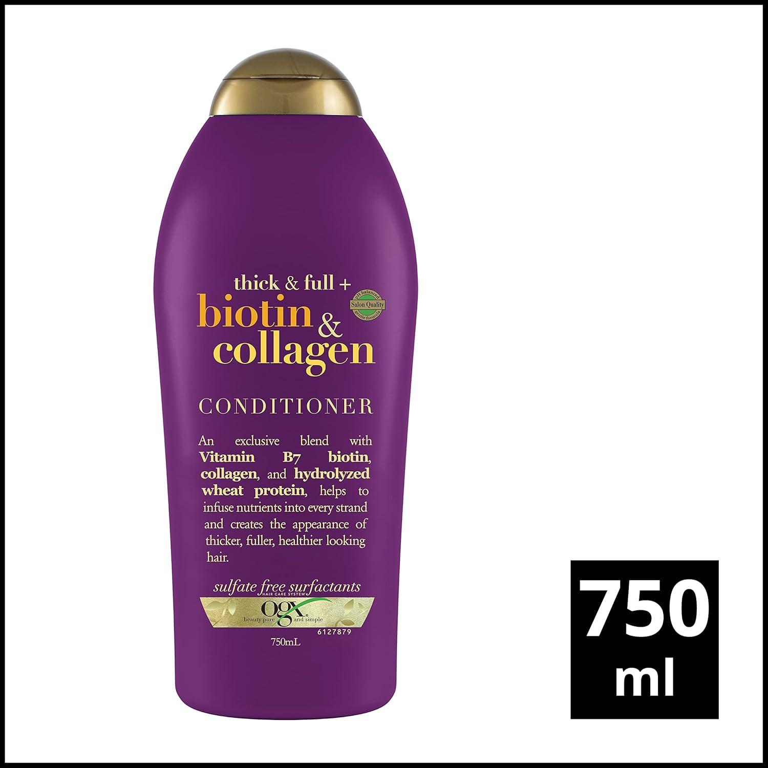 image:imageOGX Thick amp Full Biotin amp Collagen Volumizing Conditioner NutrientInfused Conditioner with Vitamin B7 Biotin Gives Hair Volume amp Body for 72 Hours SulfateFree Surfactants 13 fl Oz254 Fl Oz Pack of 2