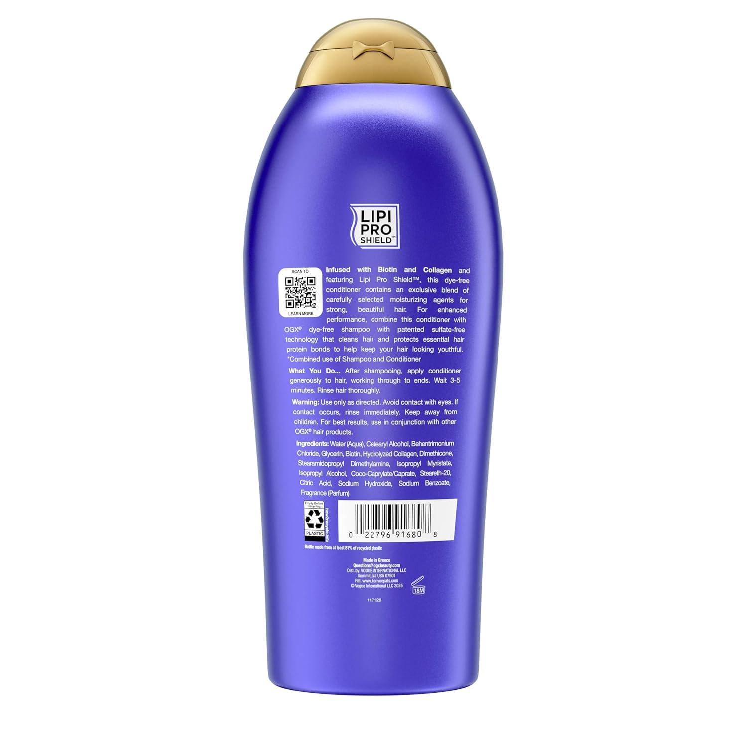 image:imageOGX Thick amp Full Biotin amp Collagen Volumizing Conditioner NutrientInfused Conditioner with Vitamin B7 Biotin Gives Hair Volume amp Body for 72 Hours SulfateFree Surfactants 13 fl Oz254 Fl Oz Pack of 1