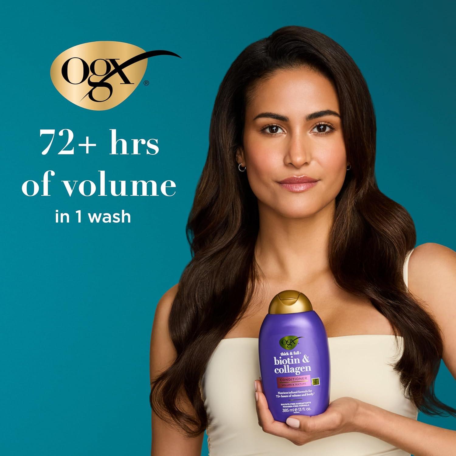 image:imageOGX Thick amp Full Biotin amp Collagen Volumizing Conditioner NutrientInfused Conditioner with Vitamin B7 Biotin Gives Hair Volume amp Body for 72 Hours SulfateFree Surfactants 13 fl Oz13 Fl Oz Pack of 1