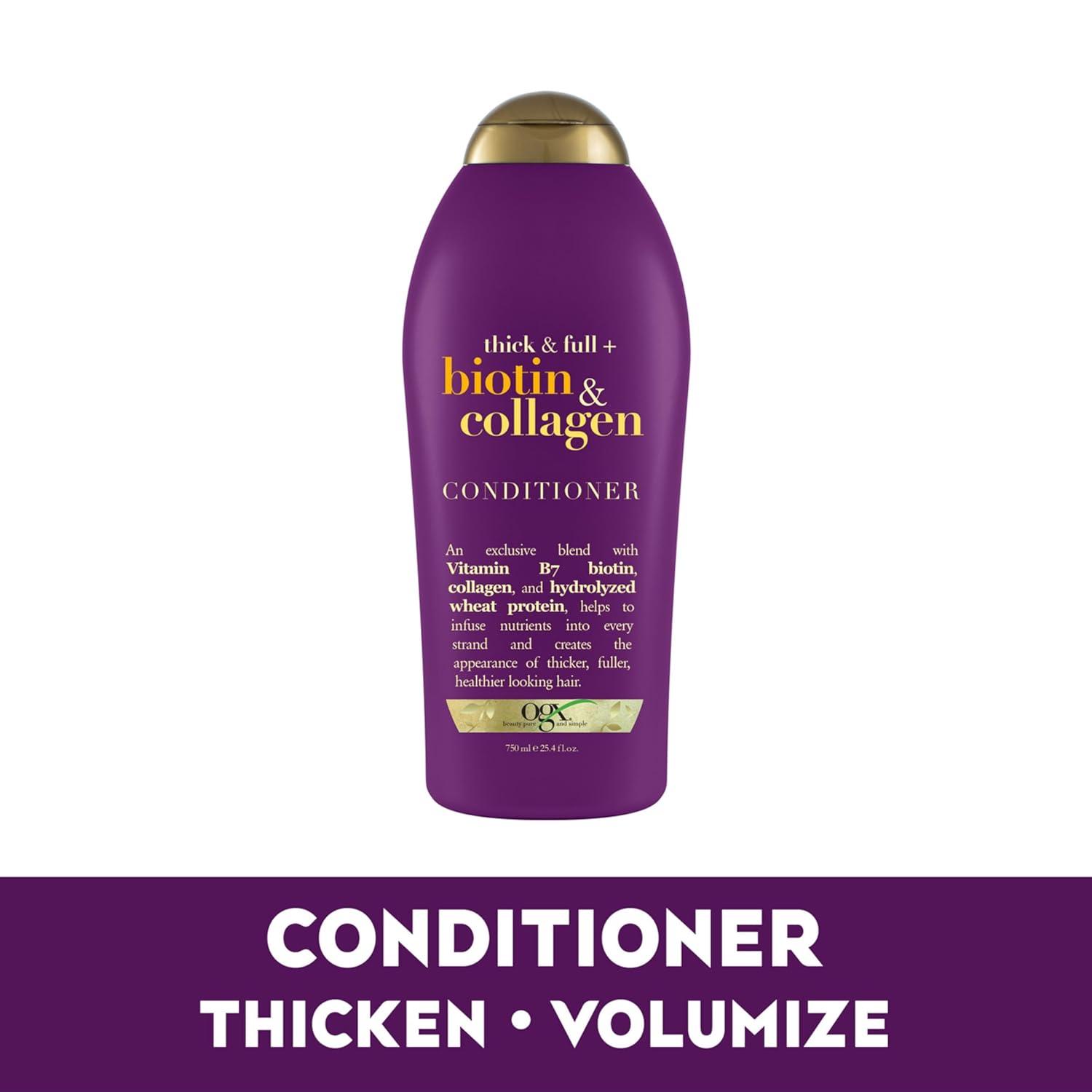 image:imageOGX Thick amp Full Biotin amp Collagen Volumizing Conditioner NutrientInfused Conditioner with Vitamin B7 Biotin Gives Hair Volume amp Body for 72 Hours SulfateFree Surfactants 13 fl Oz254 Fl Oz Pack of 2