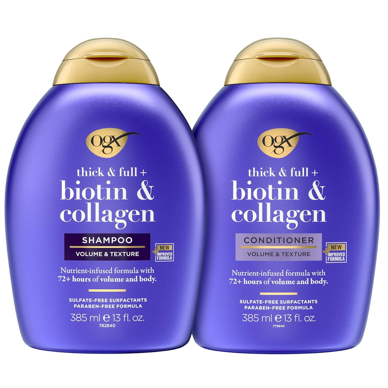 image:imageOGX Thick amp Full Biotin and Collagen for Hair Volume amp Body Sulfate Free Volumizing Shampoo amp Conditioner Set for Fine amp Thinning Hair NutrientInfused Vitamin B7 13 fl oz 2 Pack