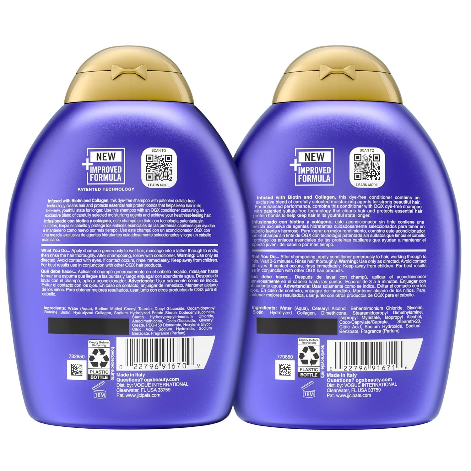 image:imageOGX Thick amp Full Biotin and Collagen for Hair Volume amp Body Sulfate Free Volumizing Shampoo amp Conditioner Set for Fine amp Thinning Hair NutrientInfused Vitamin B7 13 fl oz 2 Pack