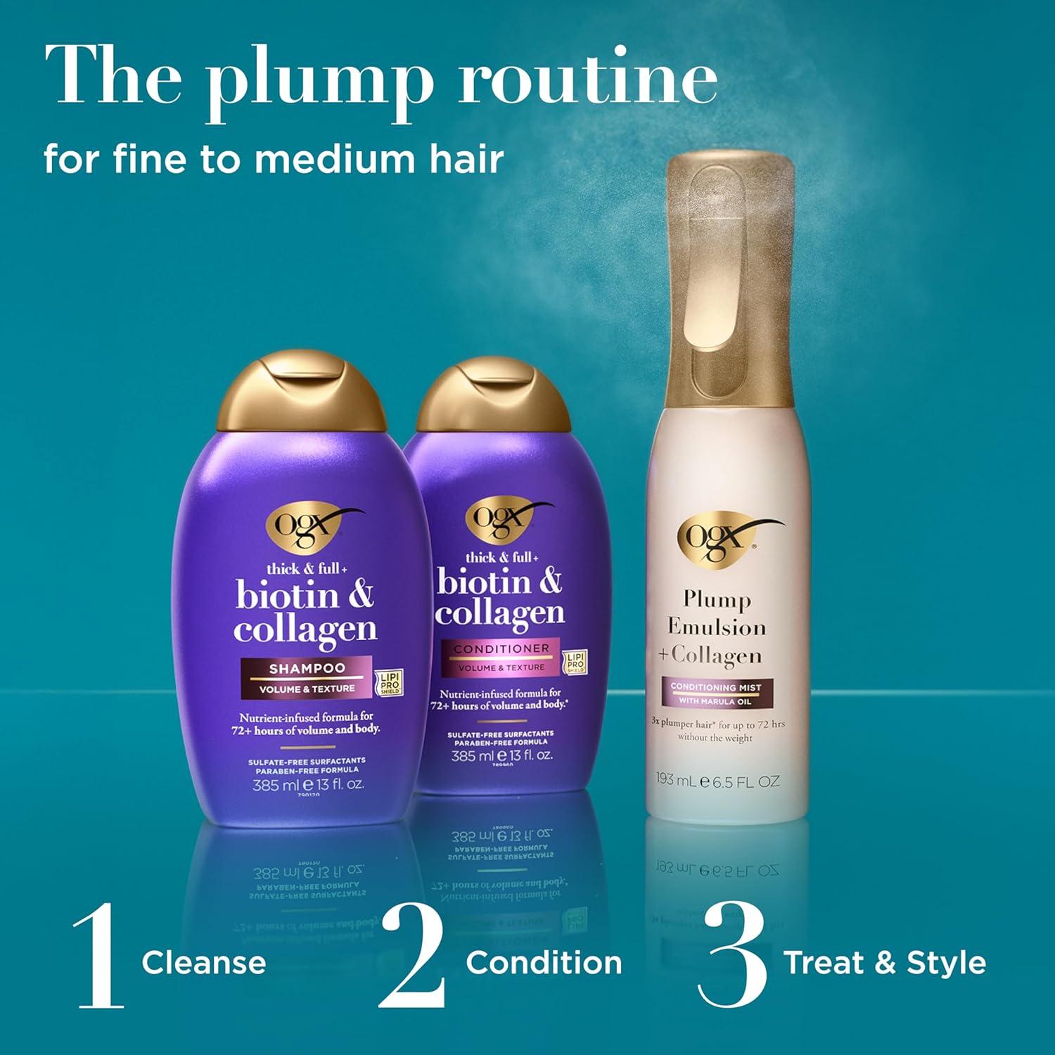image:imageOGX Thick amp Full Biotin and Collagen for Hair Volume amp Body Sulfate Free Volumizing Shampoo amp Conditioner Set for Fine amp Thinning Hair NutrientInfused Vitamin B7 13 fl oz 2 Pack