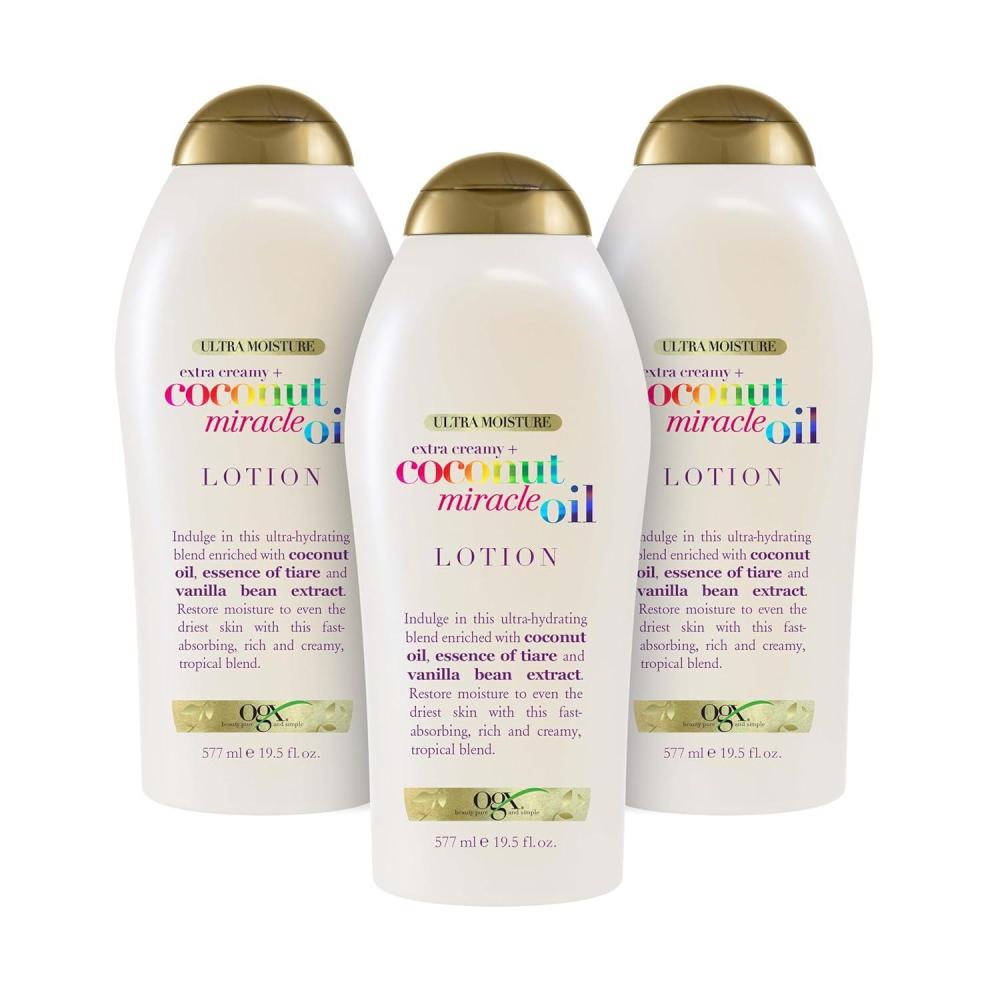 image:imageOGX Extra Creamy Coconut Miracle Oil Ultra Moisture Body Lotion with Vanilla Bean FastAbsorbing Body Lotion for All Skin Types ParabenFree and SulfatedSurfactants Free 195 Ounce195 Fl Oz Pack of 3